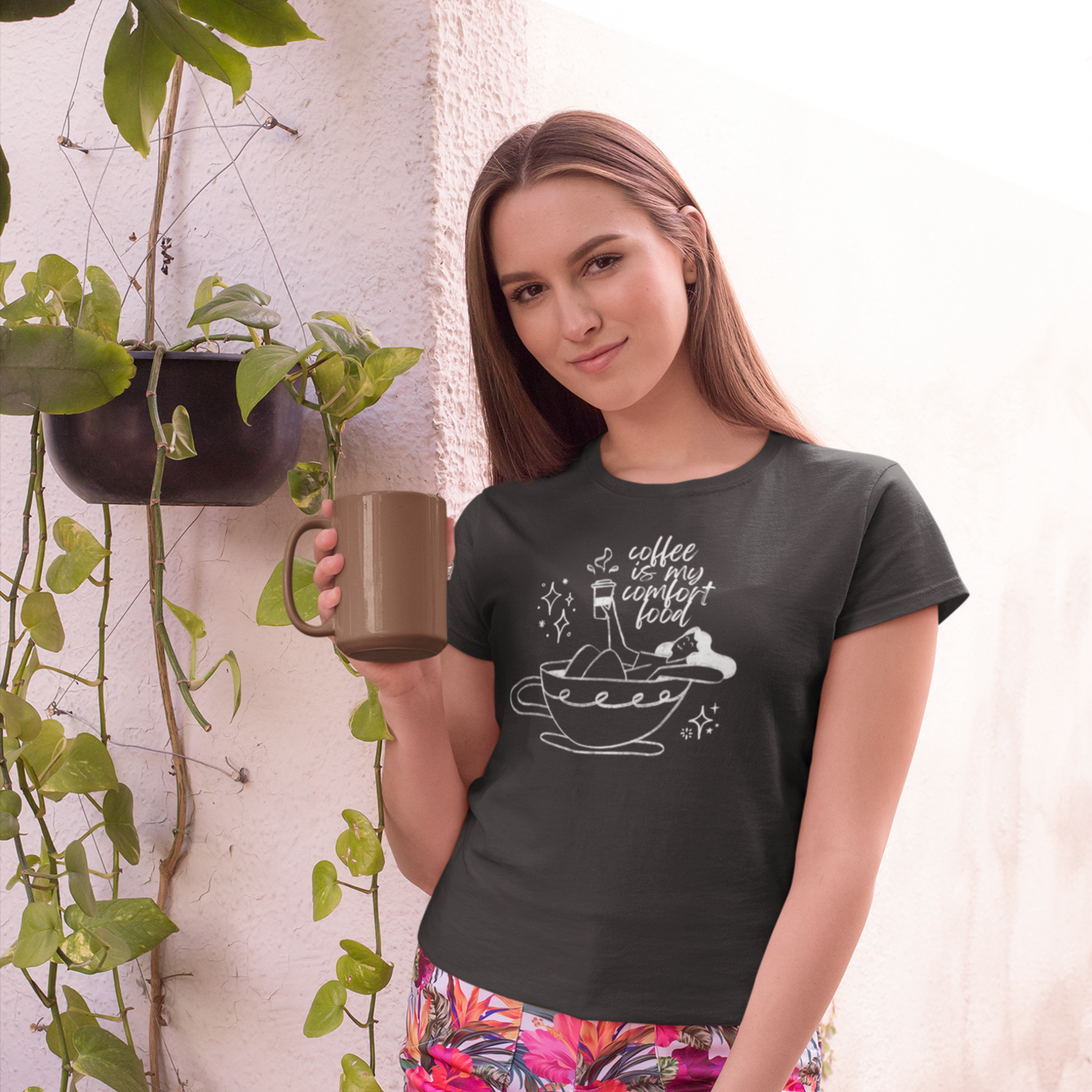 Women coffee lover graphic printed round neck T-Shirt