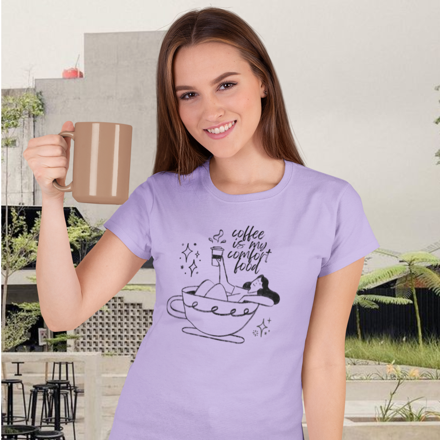 Women coffee lover graphic printed round neck T-Shirt