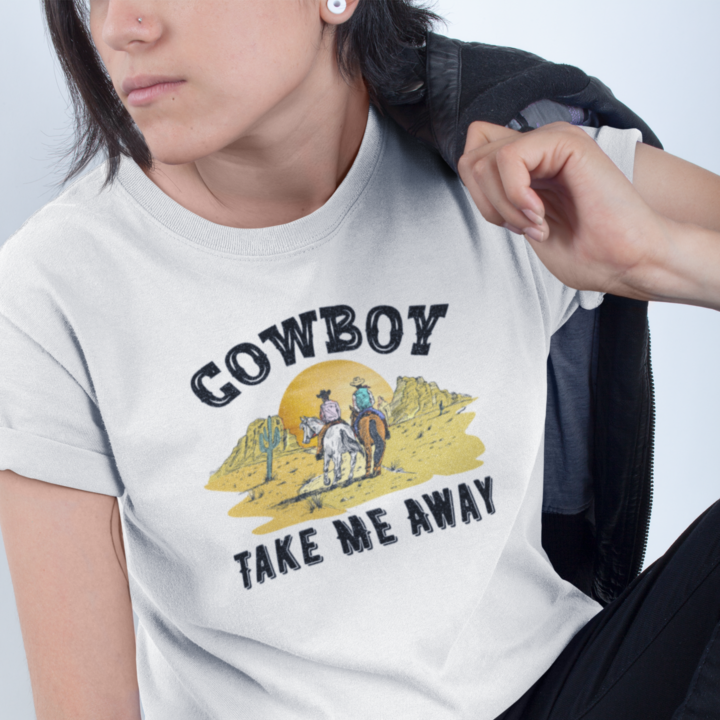 Cowboy printed round neck t-shirt for Women