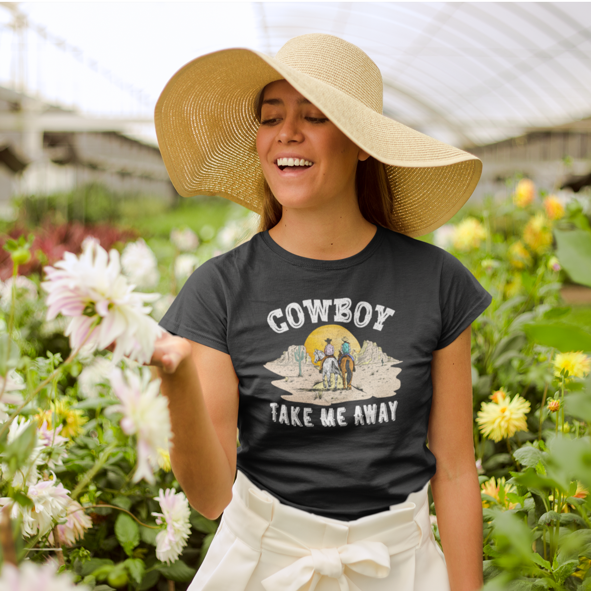 Cowboy printed round neck t-shirt for Women