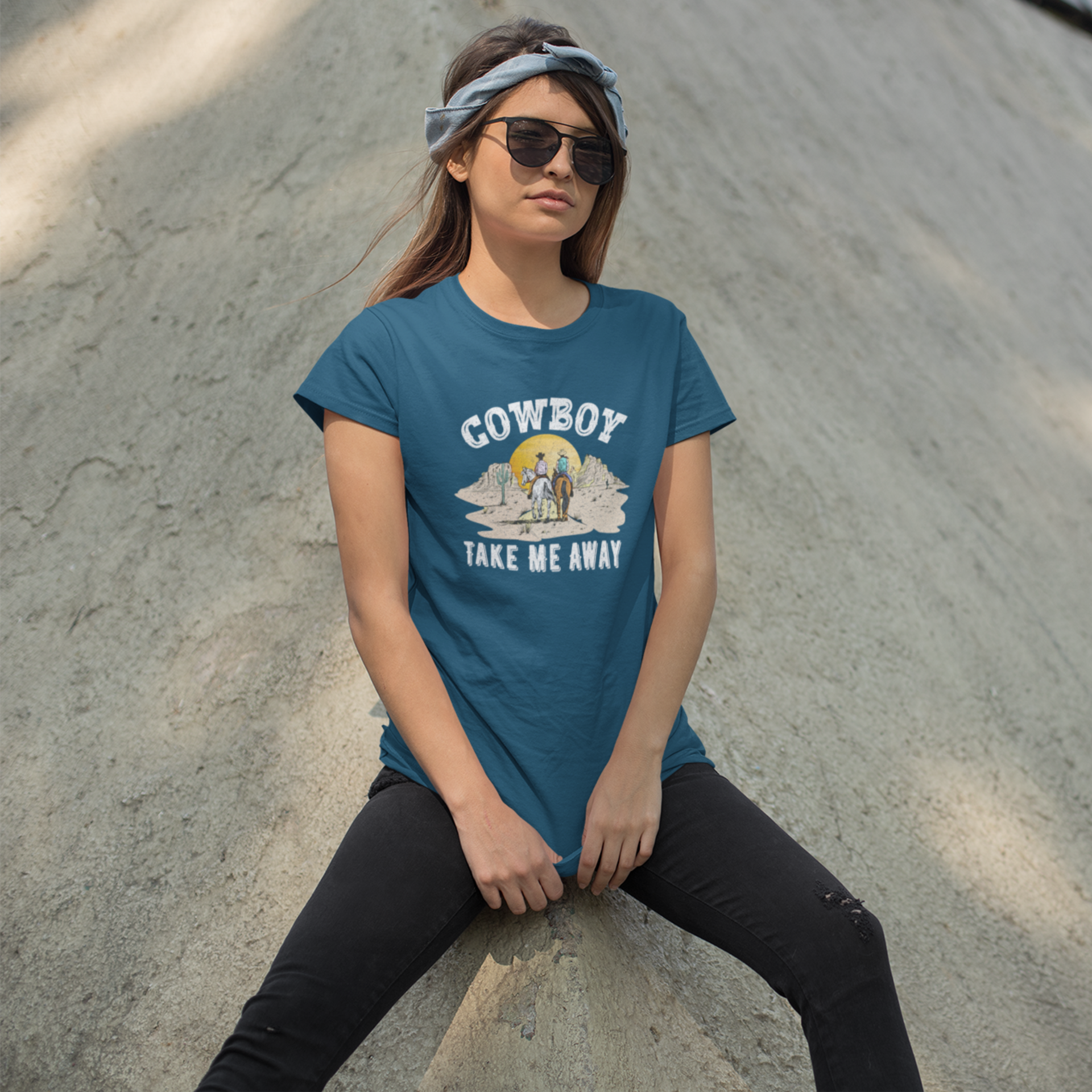 Cowboy printed round neck t-shirt for Women