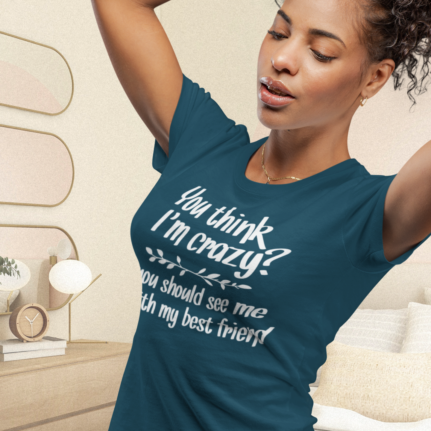 Humor text printed Crew Neck T-Shirt for Women