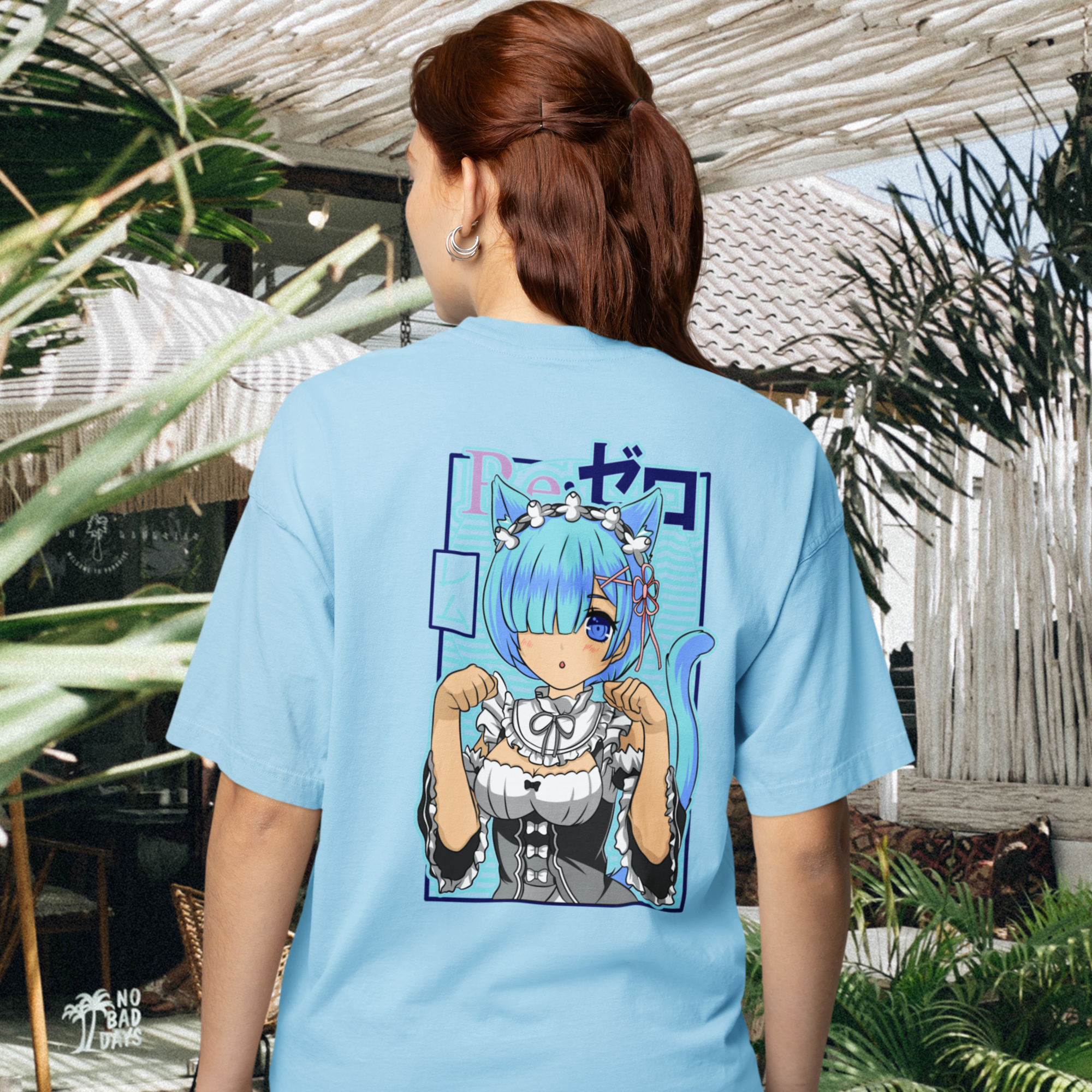 Women Rem re zero back printed oversized Tee