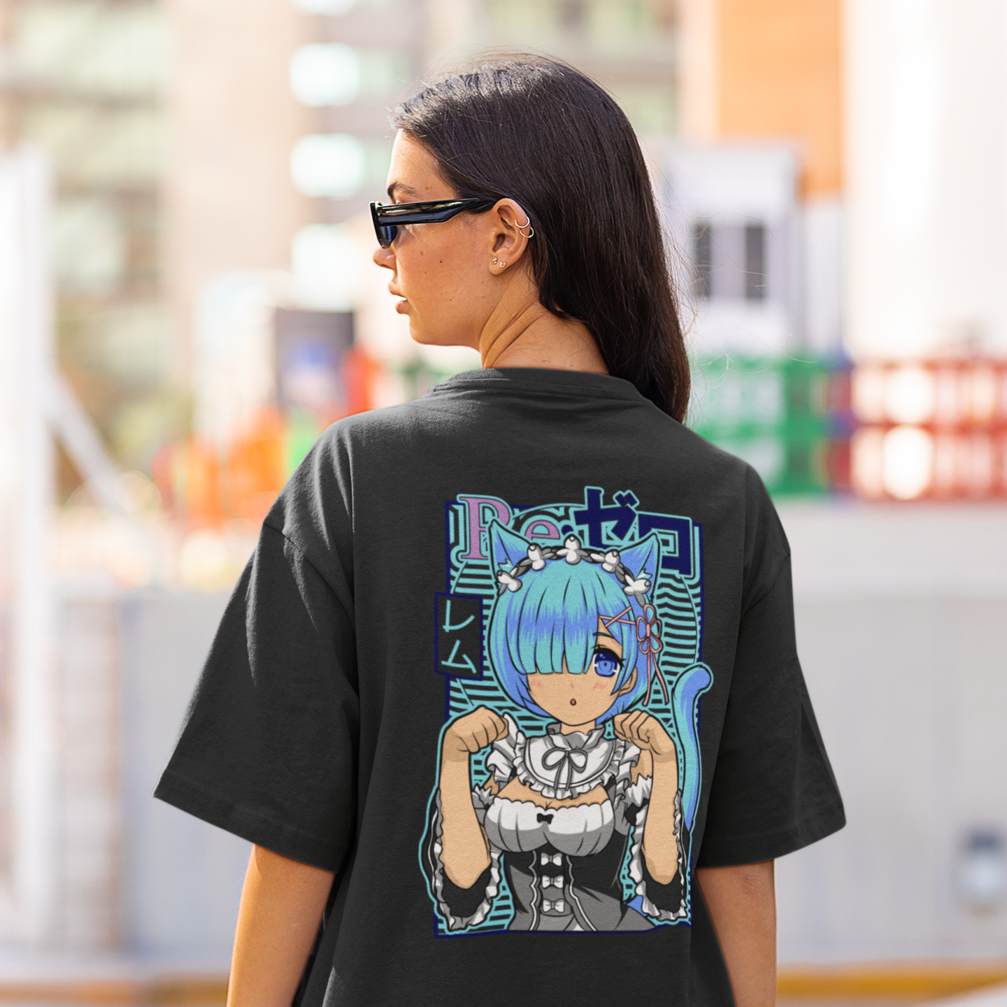 Women Rem re zero back printed oversized Tee