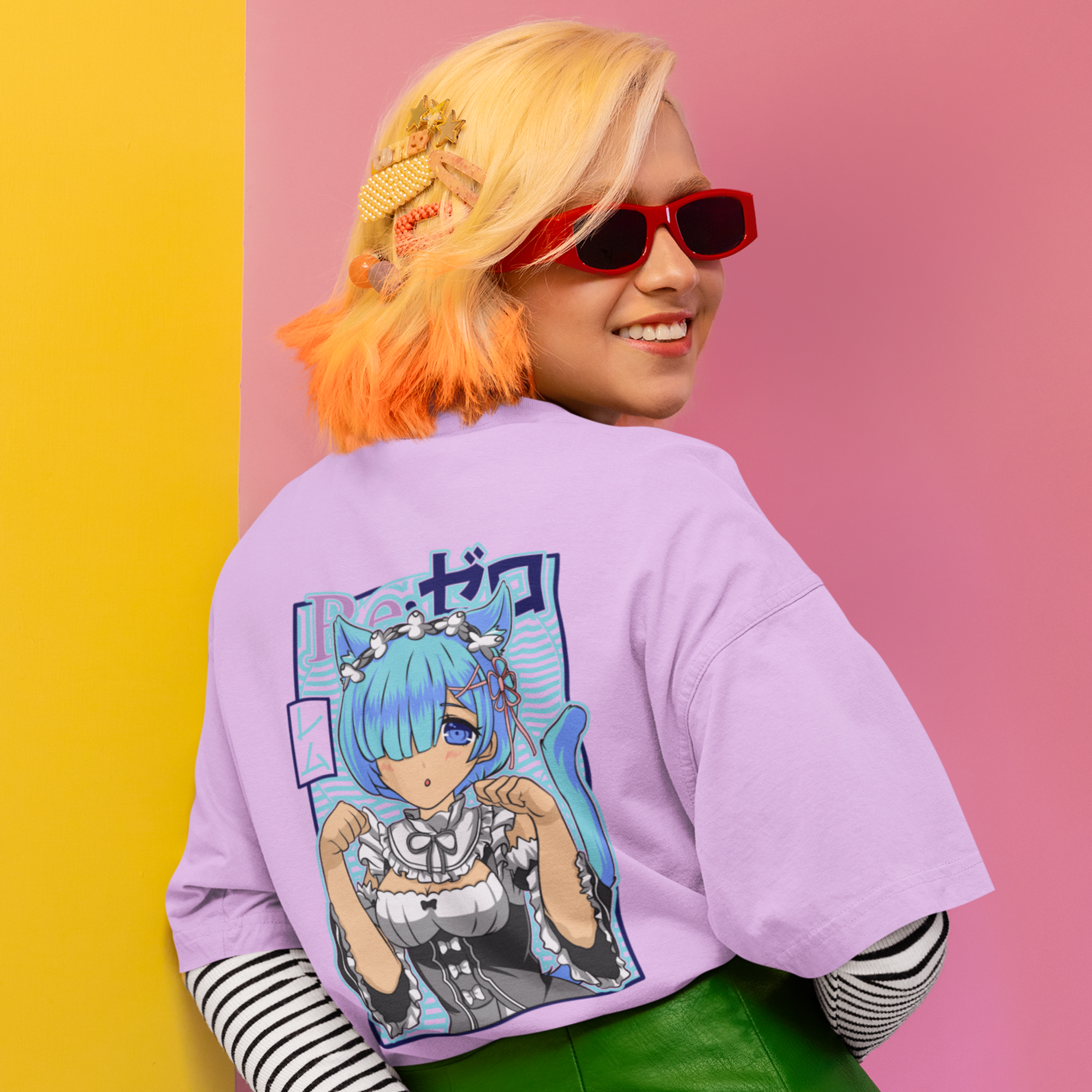 Women Rem re zero back printed oversized Tee