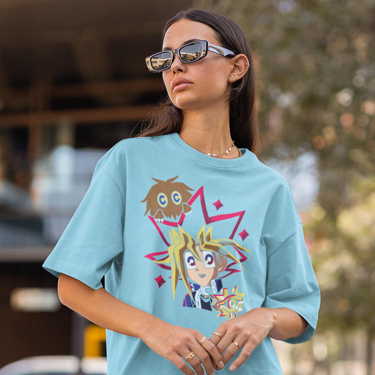 Women yami yugi graphic printed oversized Tee