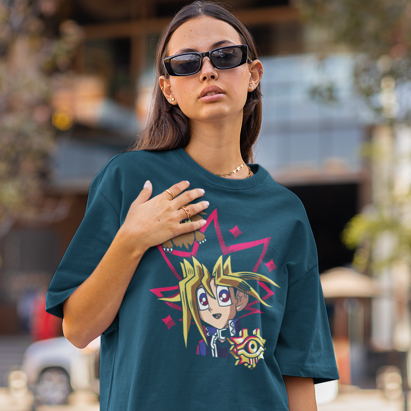 Women yami yugi graphic printed oversized Tee