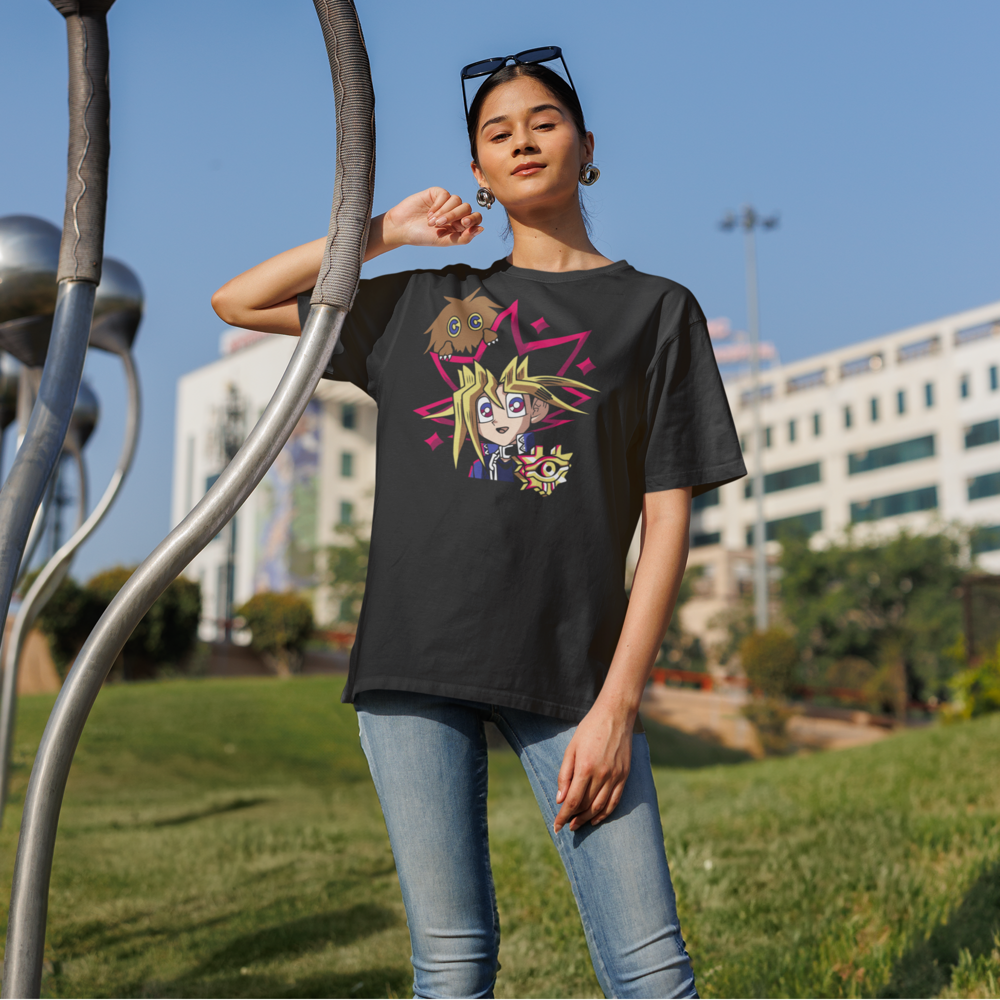 Women yami yugi graphic printed oversized Tee