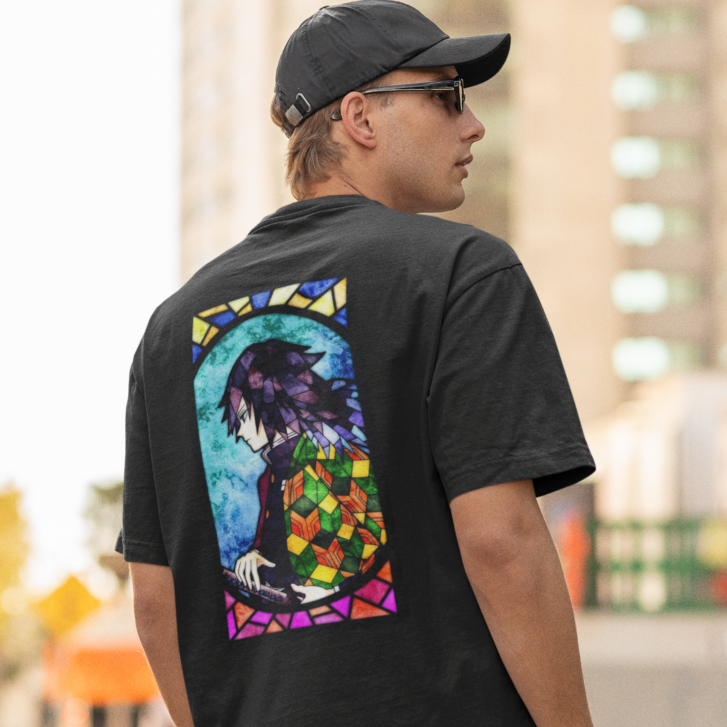 Men Tomioka giyuu anime back printed oversized tee