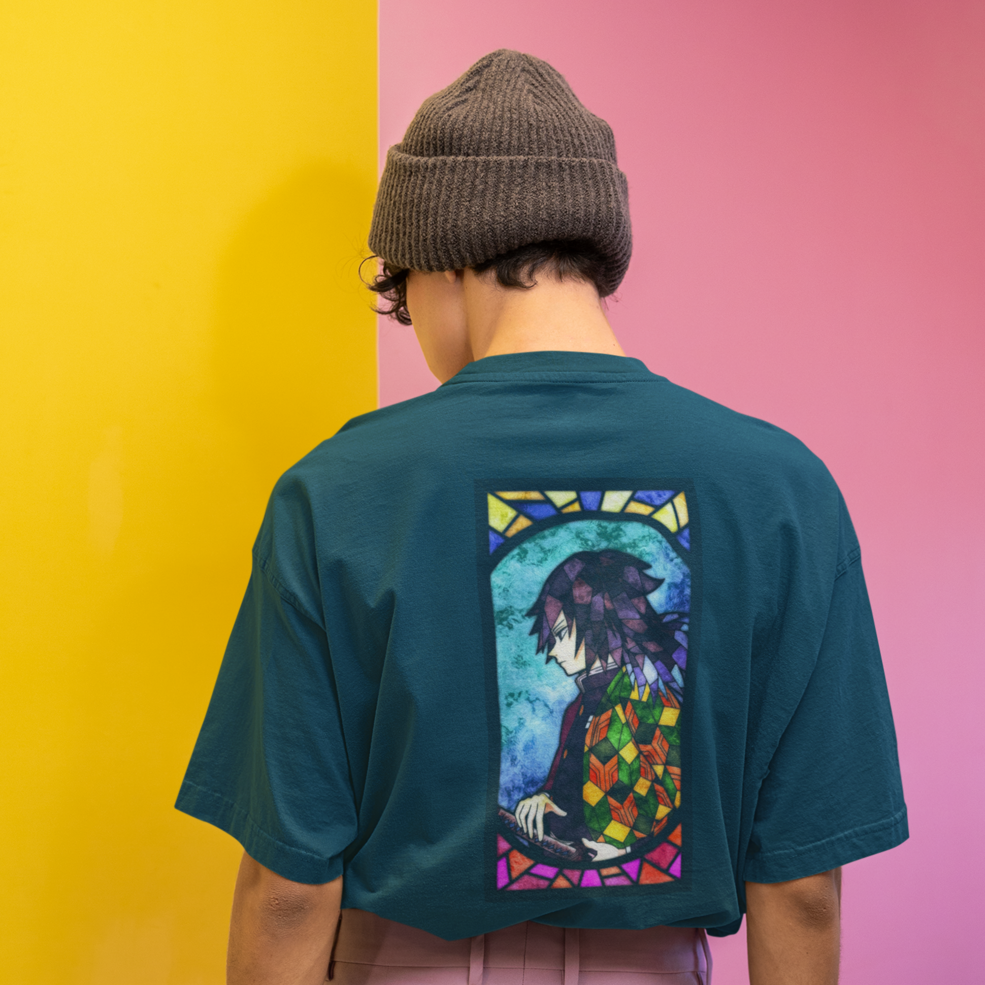 Men Tomioka giyuu anime back printed oversized tee