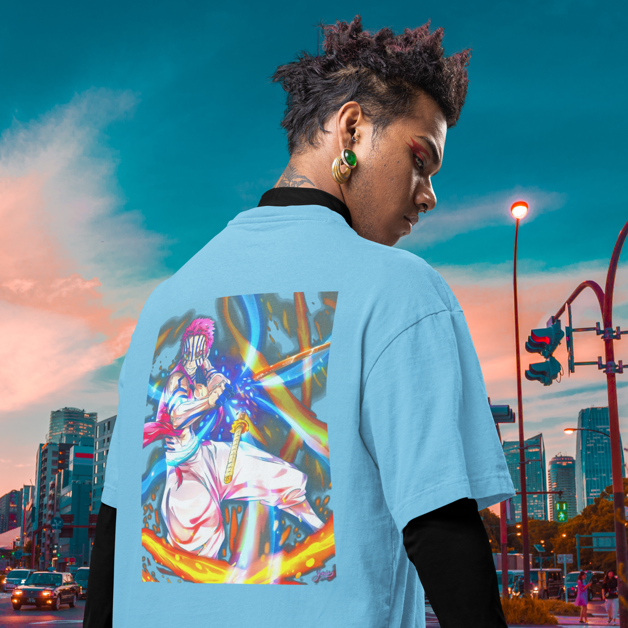 Men akaza demon slayer back printed oversized Tee