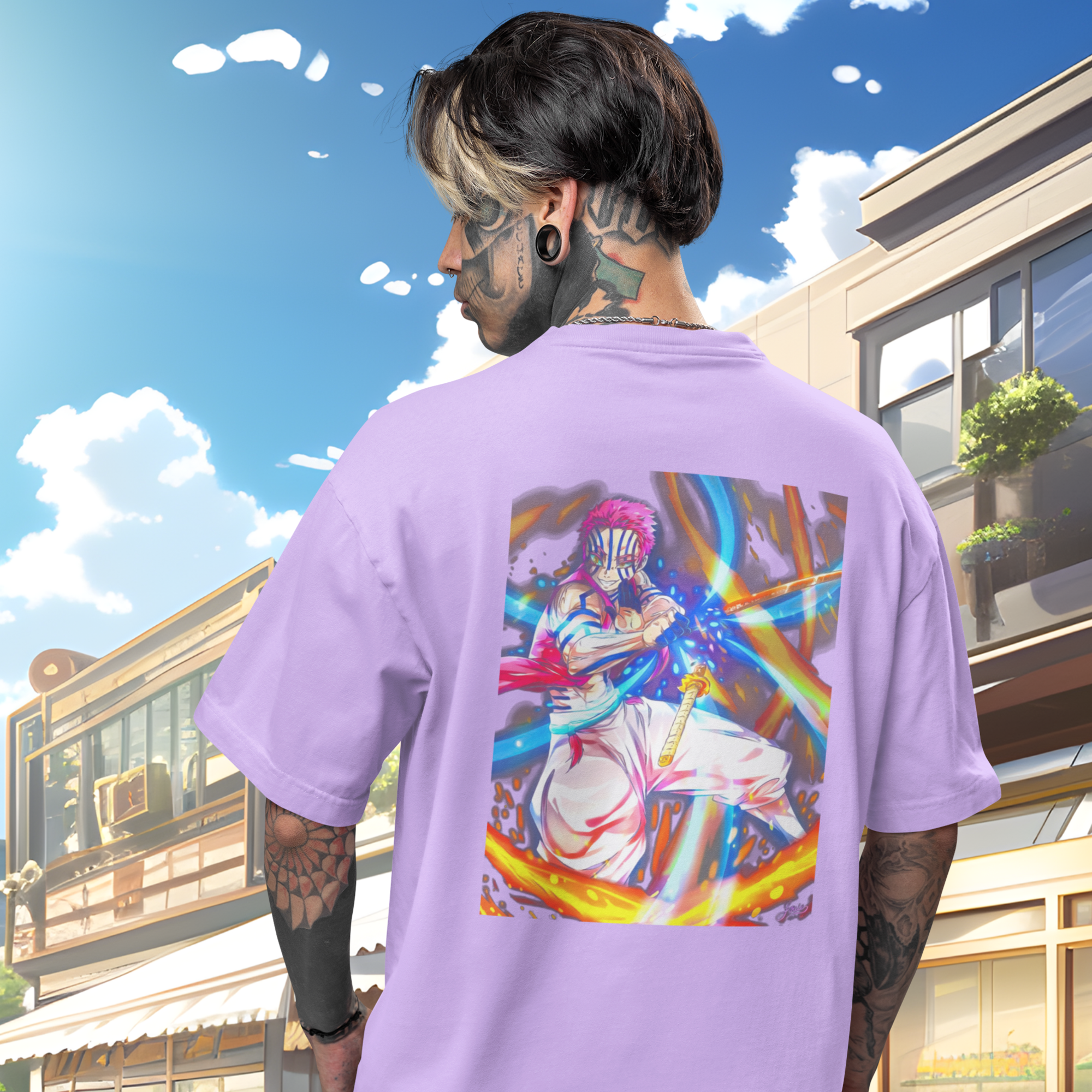 Men akaza demon slayer back printed oversized Tee