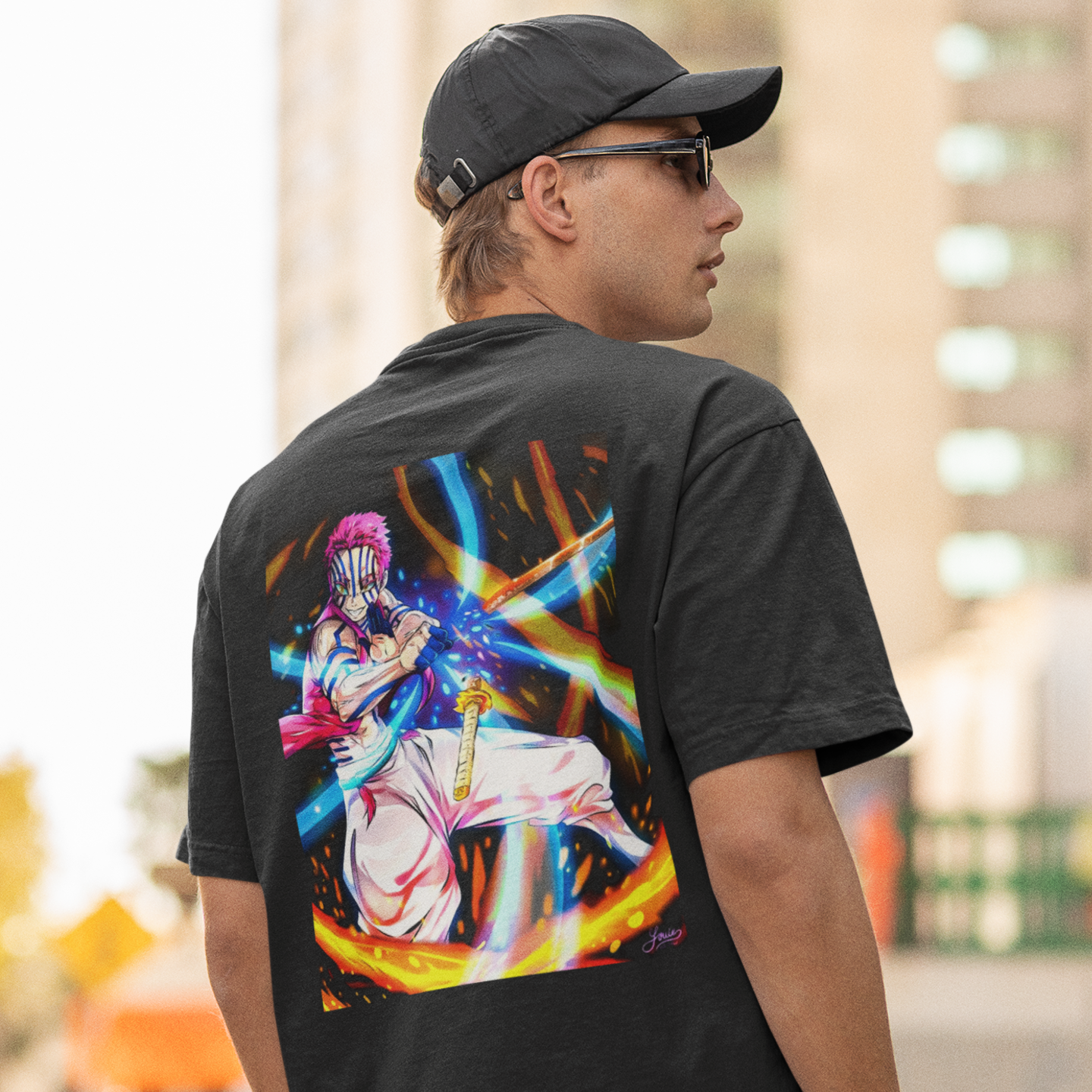 Men akaza demon slayer back printed oversized Tee