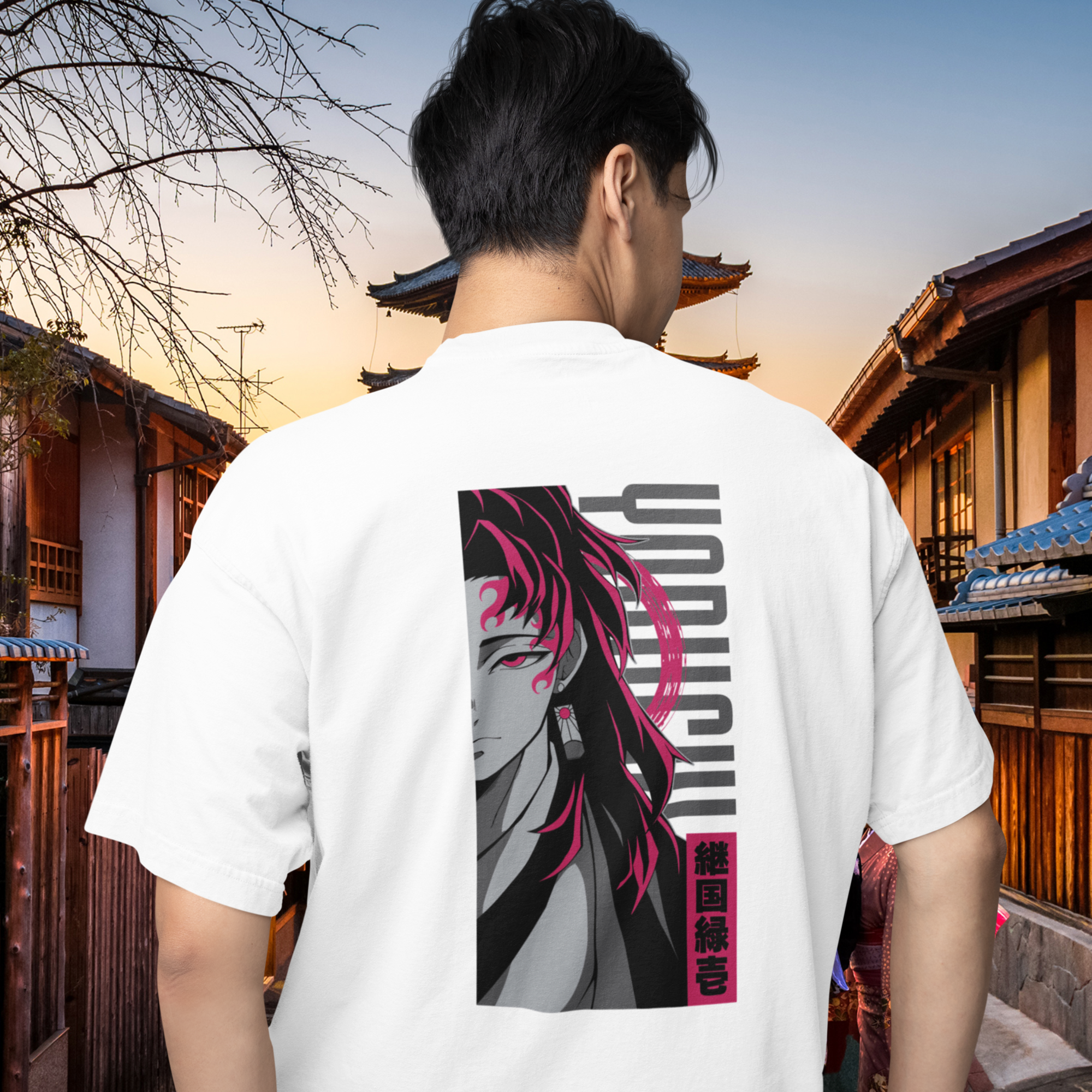 Men yoriichi tsugikuni anime printed oversized Tee