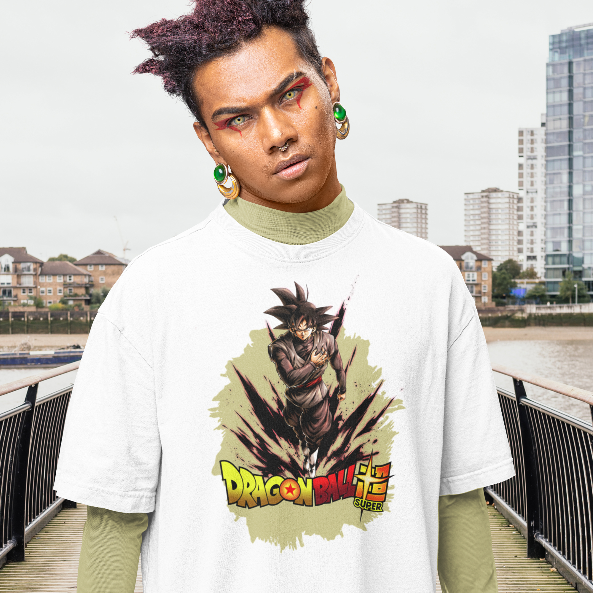 Men black goku graphic printed oversized Tee