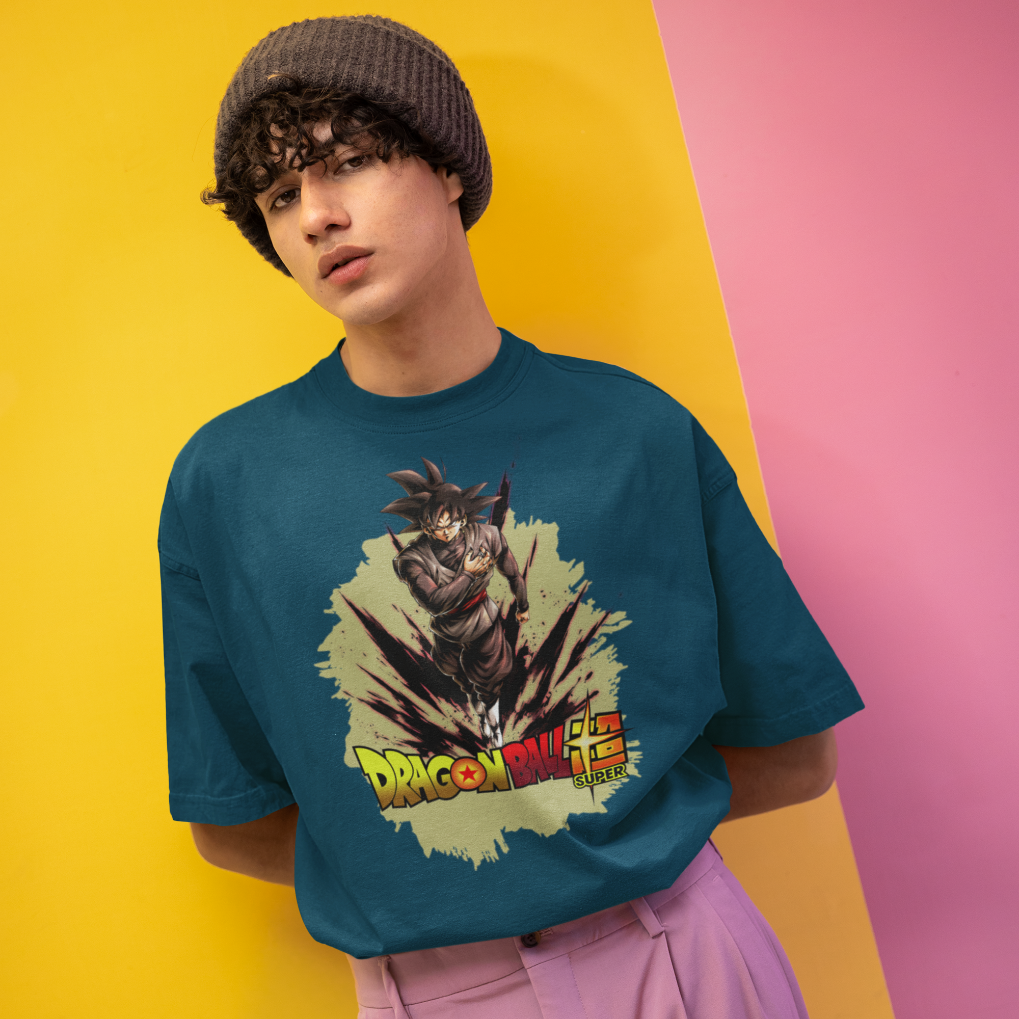 Men black goku graphic printed oversized Tee