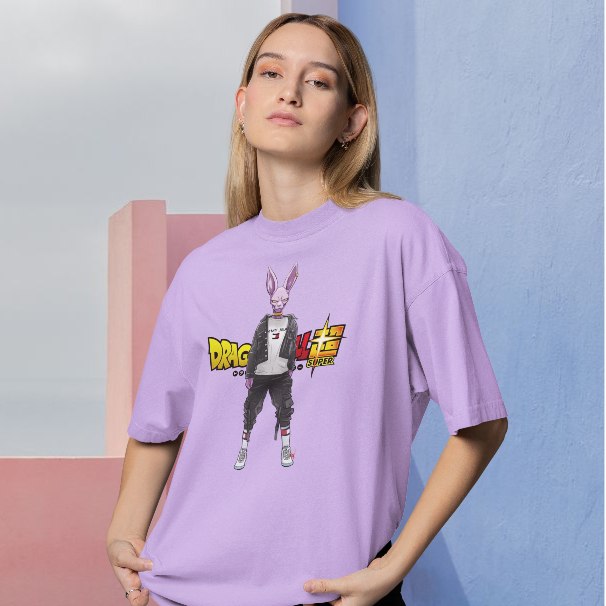 Women Beerus'' dragon ball graphic printed crew neck oversized Tee