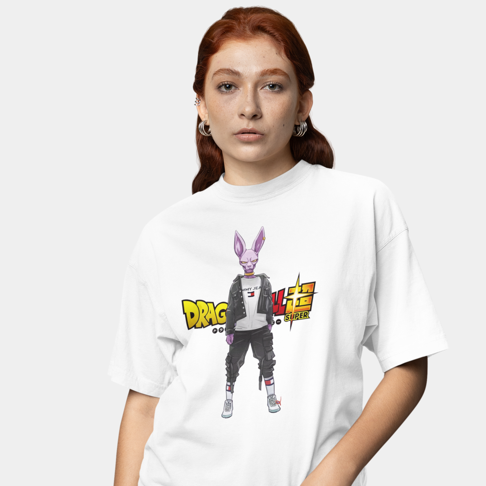 Women Beerus'' dragon ball graphic printed crew neck oversized Tee