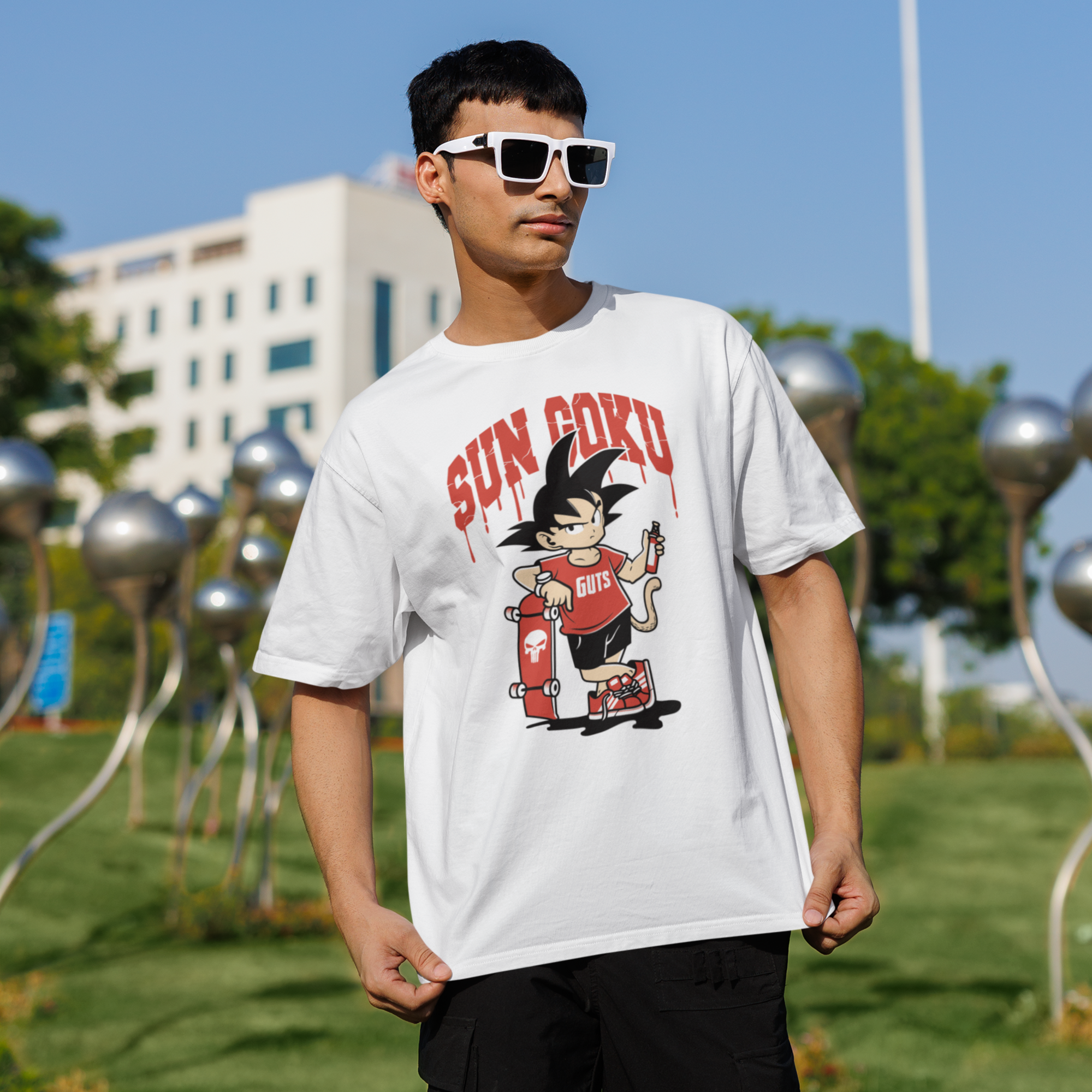 Men sun goku graphic printed crew neck oversized Tee