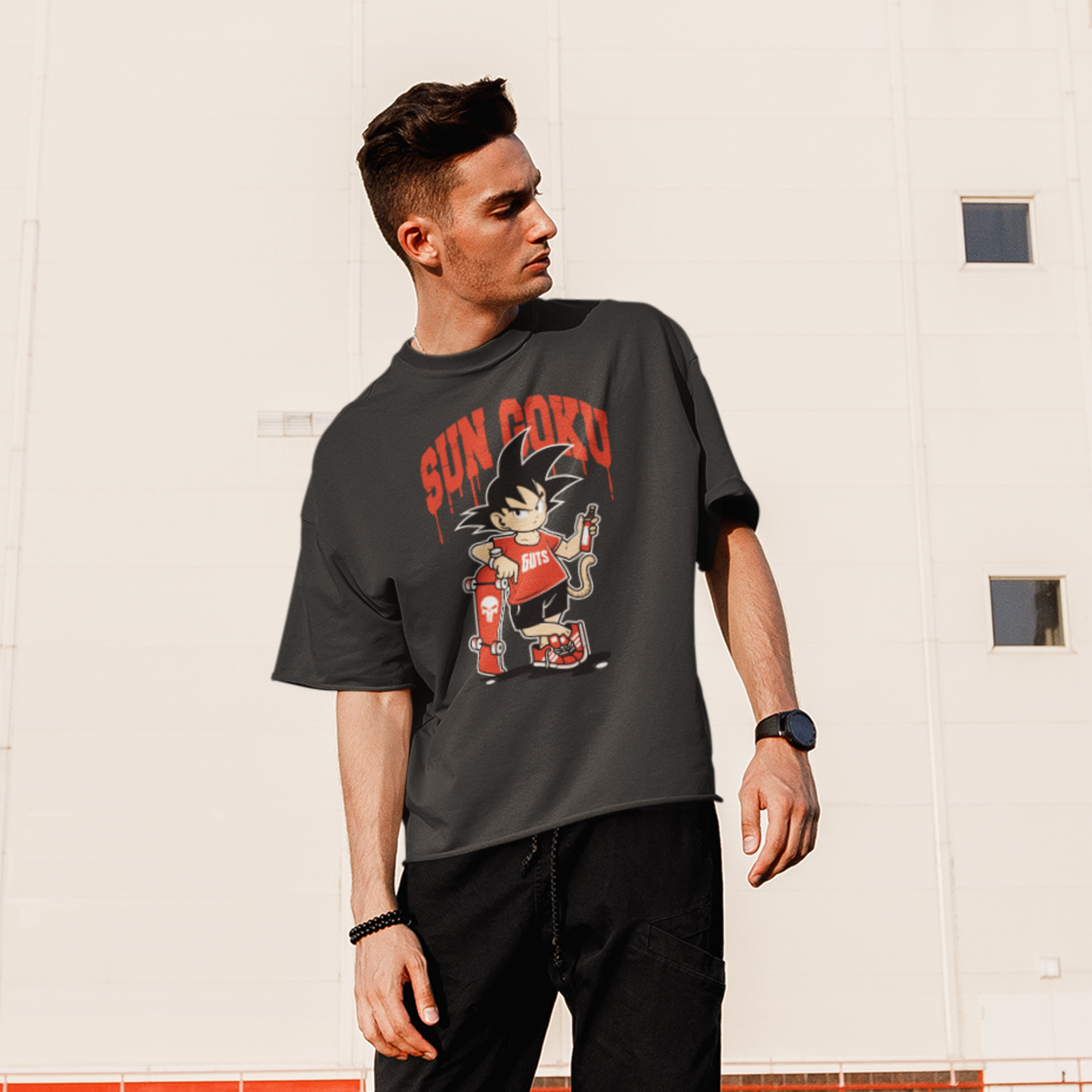 Men sun goku graphic printed crew neck oversized Tee