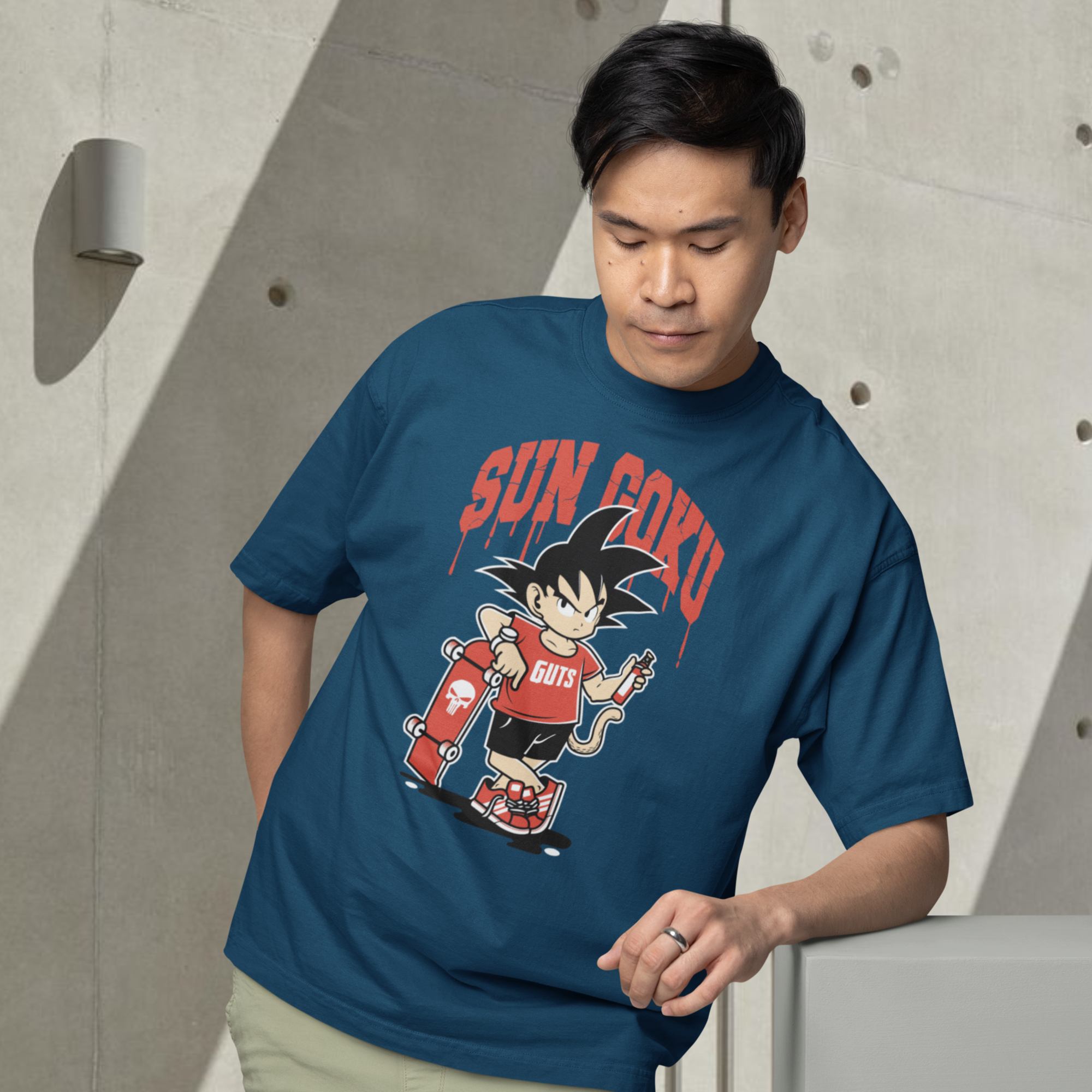 Men sun goku graphic printed crew neck oversized Tee