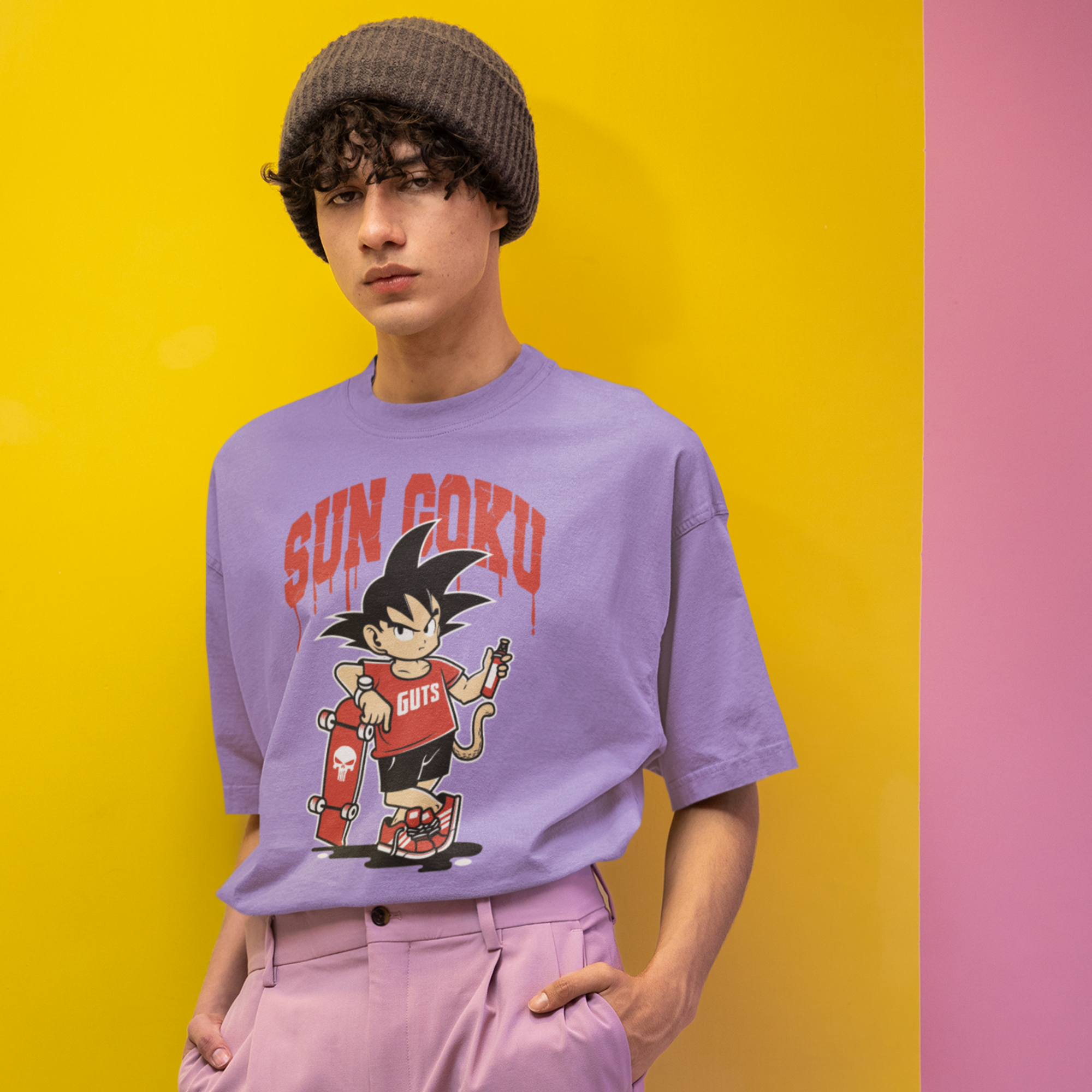 Men sun goku graphic printed crew neck oversized Tee