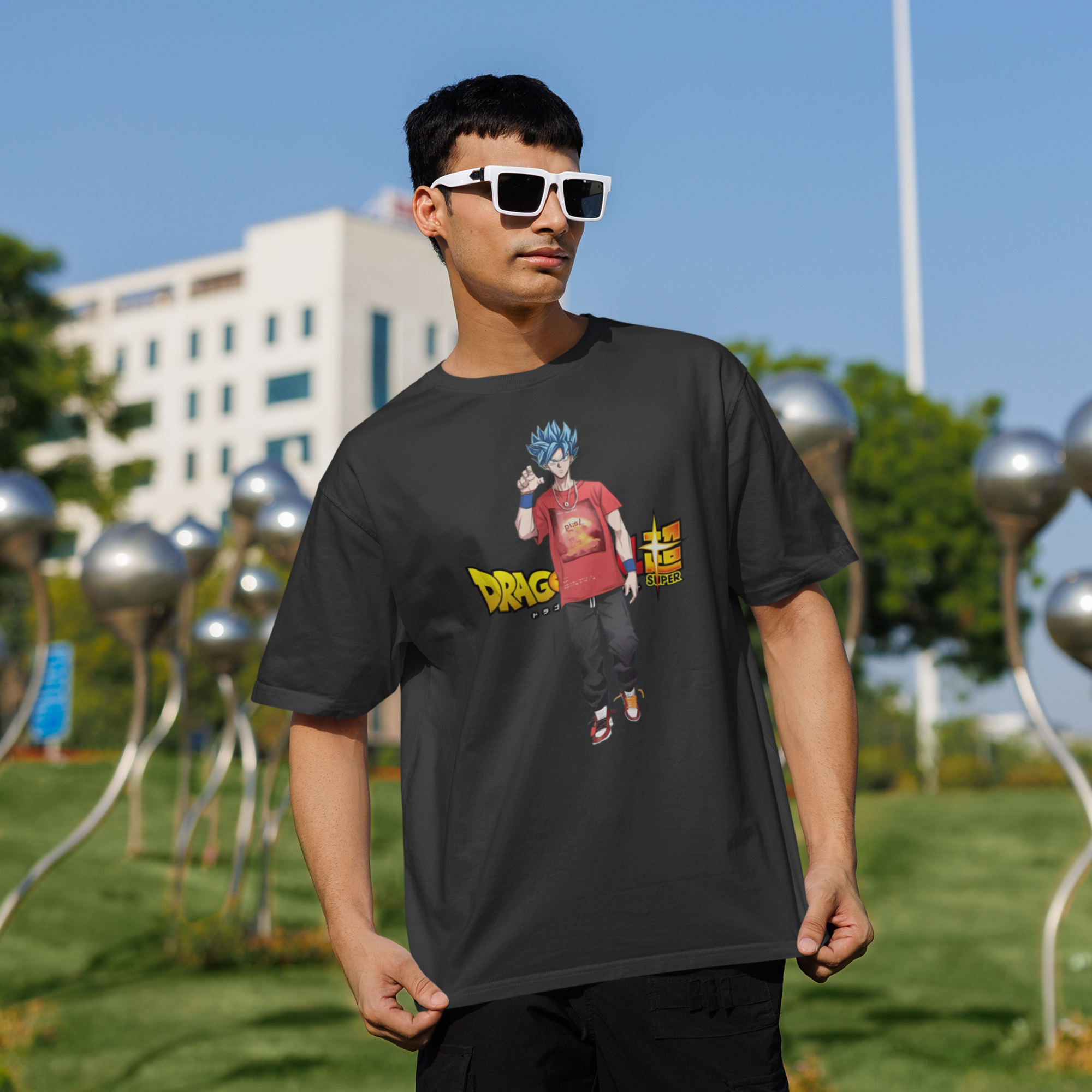 Men supreme sun goku graphic printed oversized Tee