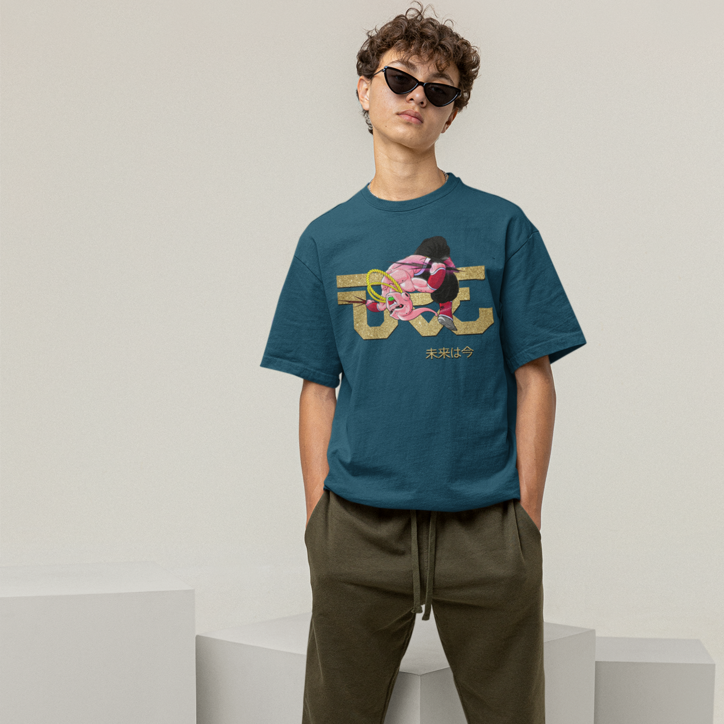 Men kid buu graphic printed oversized tee