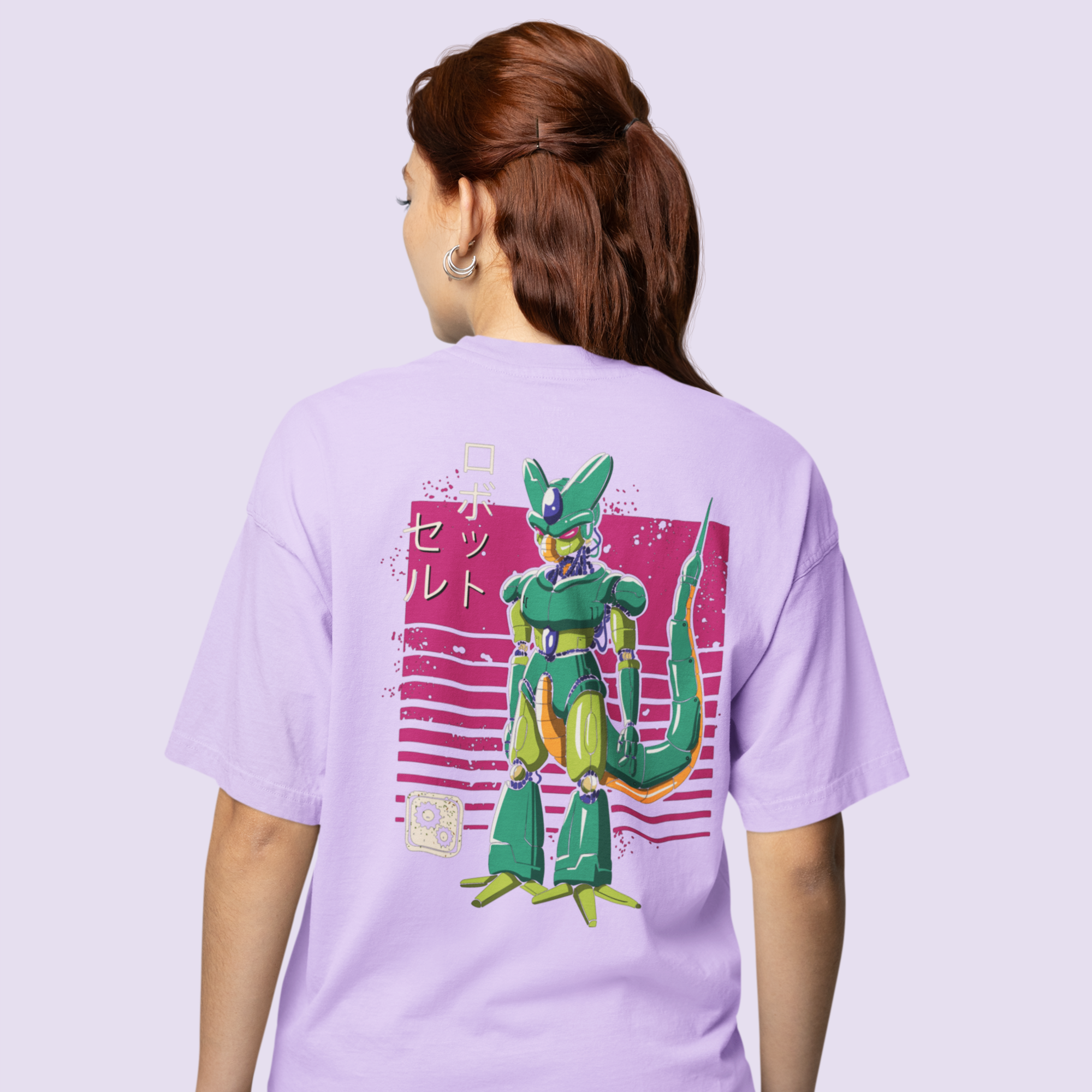 Women Mecha cell robot graphic back printed oversized Tee