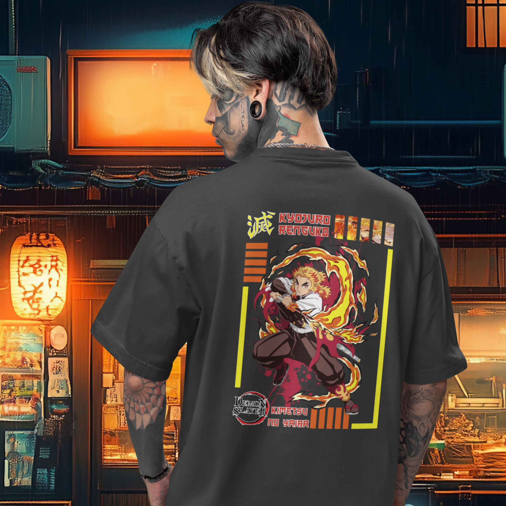 Men kyojuro rengoku anime printed oversized Tee