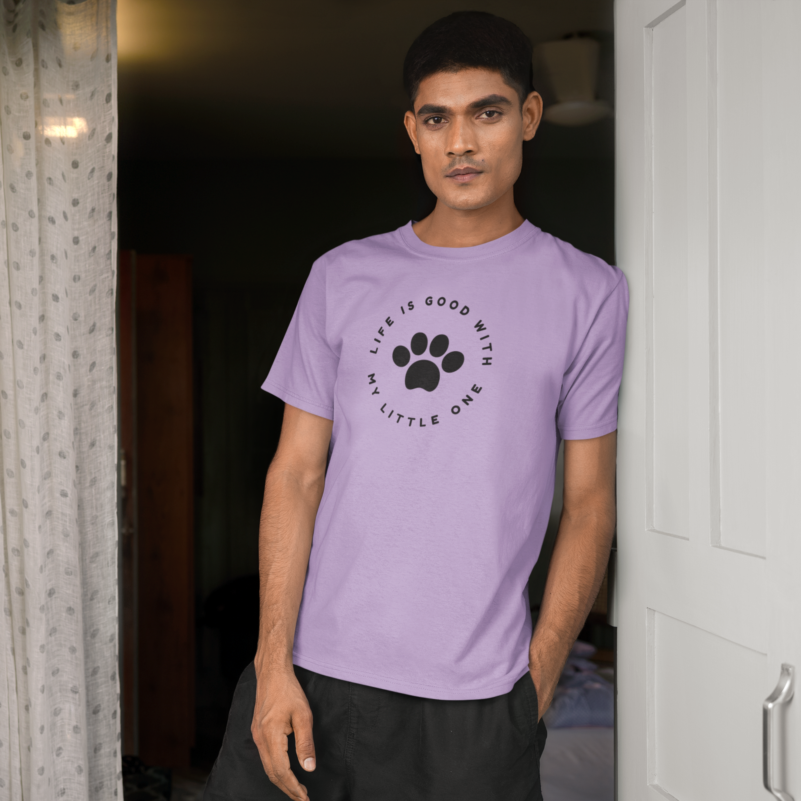 Men dog lover graphic printed round neck T-shirt