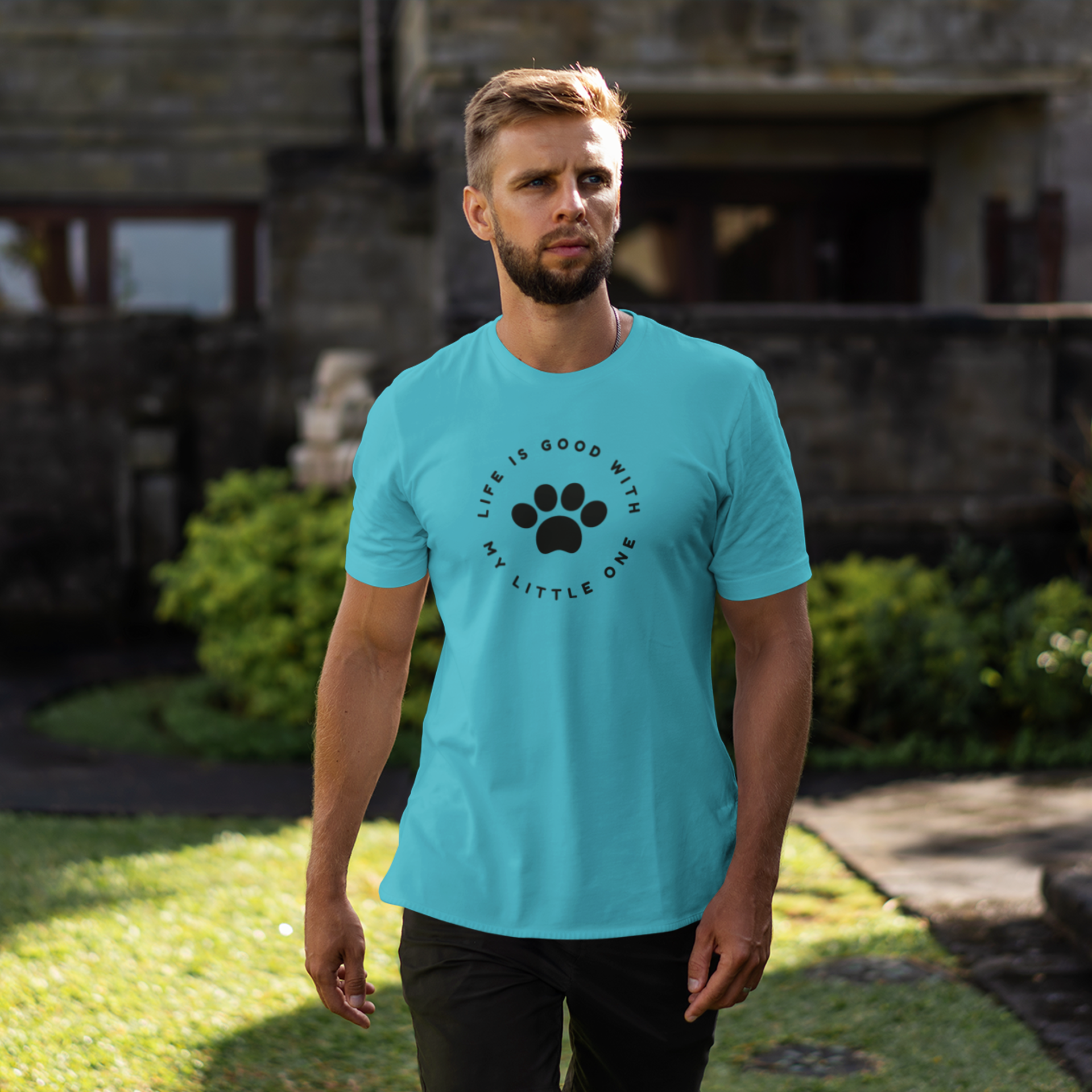 Men dog lover graphic printed round neck T-shirt