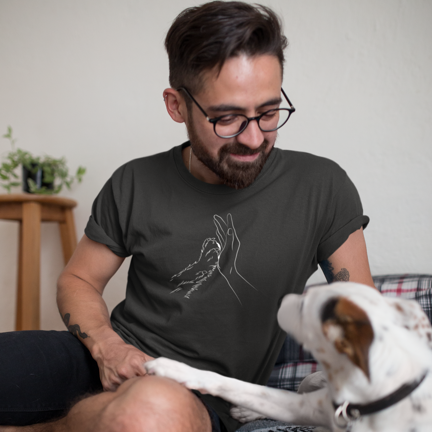 Men dog lover graphic printed round neck T-shirt