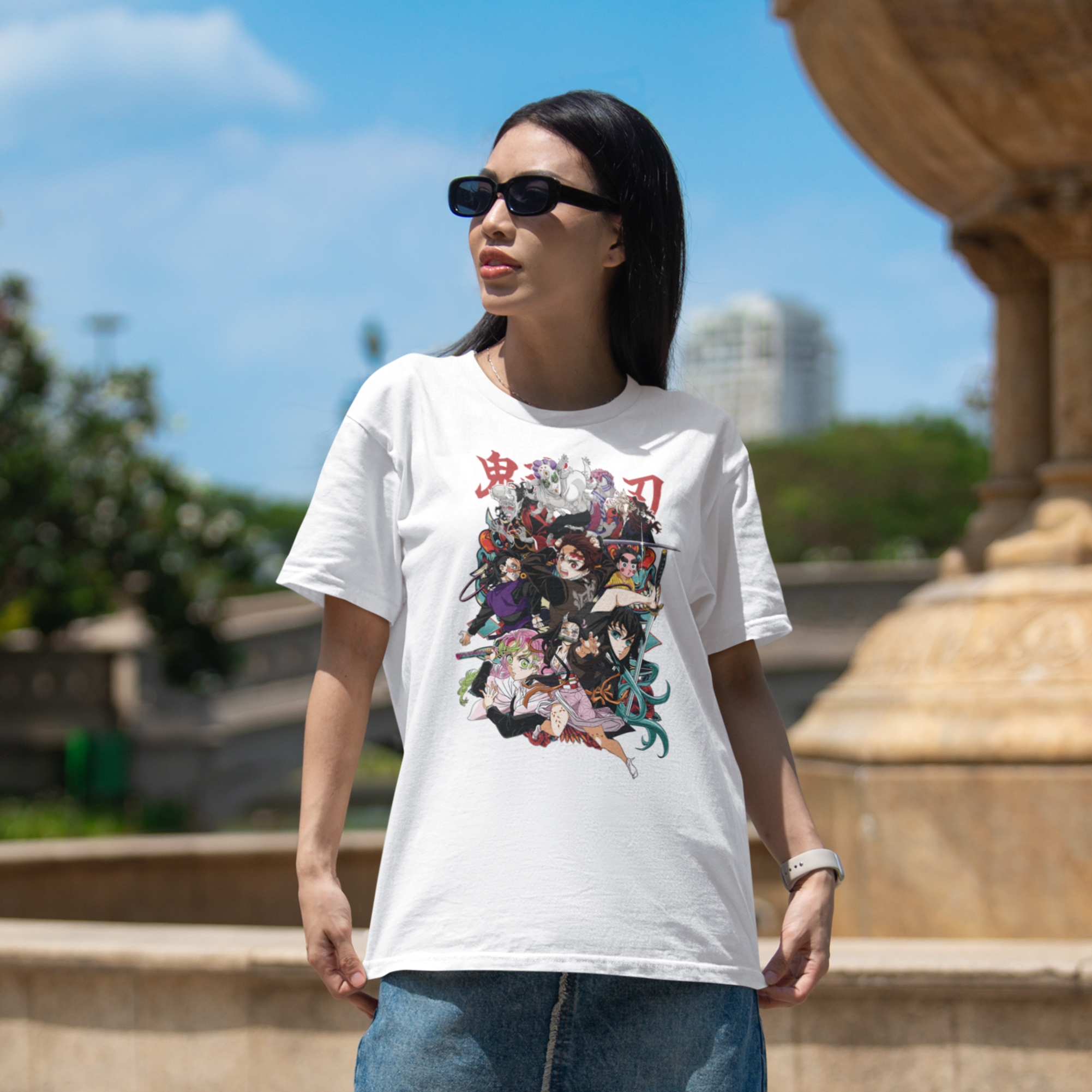 Women demon slayer family graphic printed oversized Tee