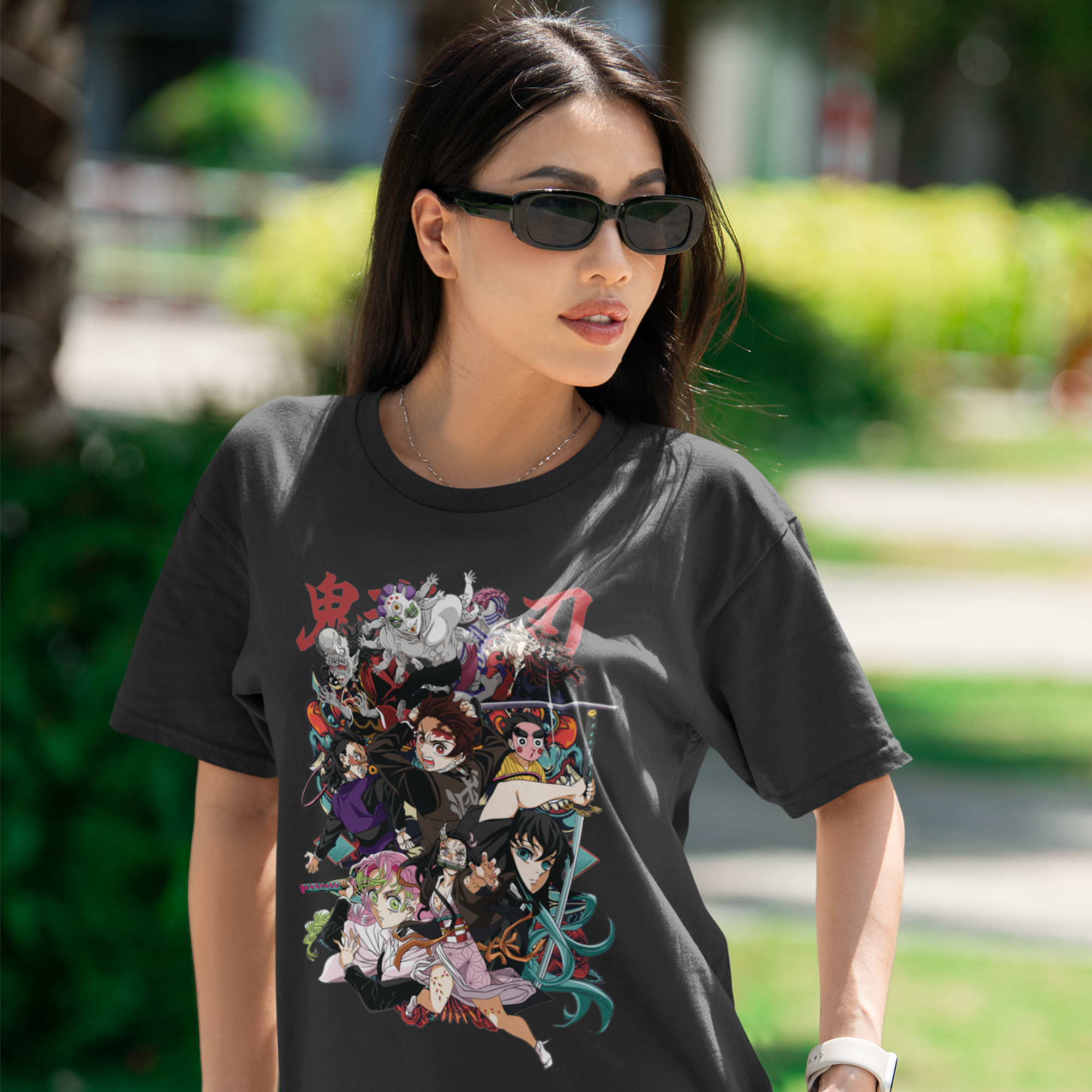 Women demon slayer family graphic printed oversized Tee