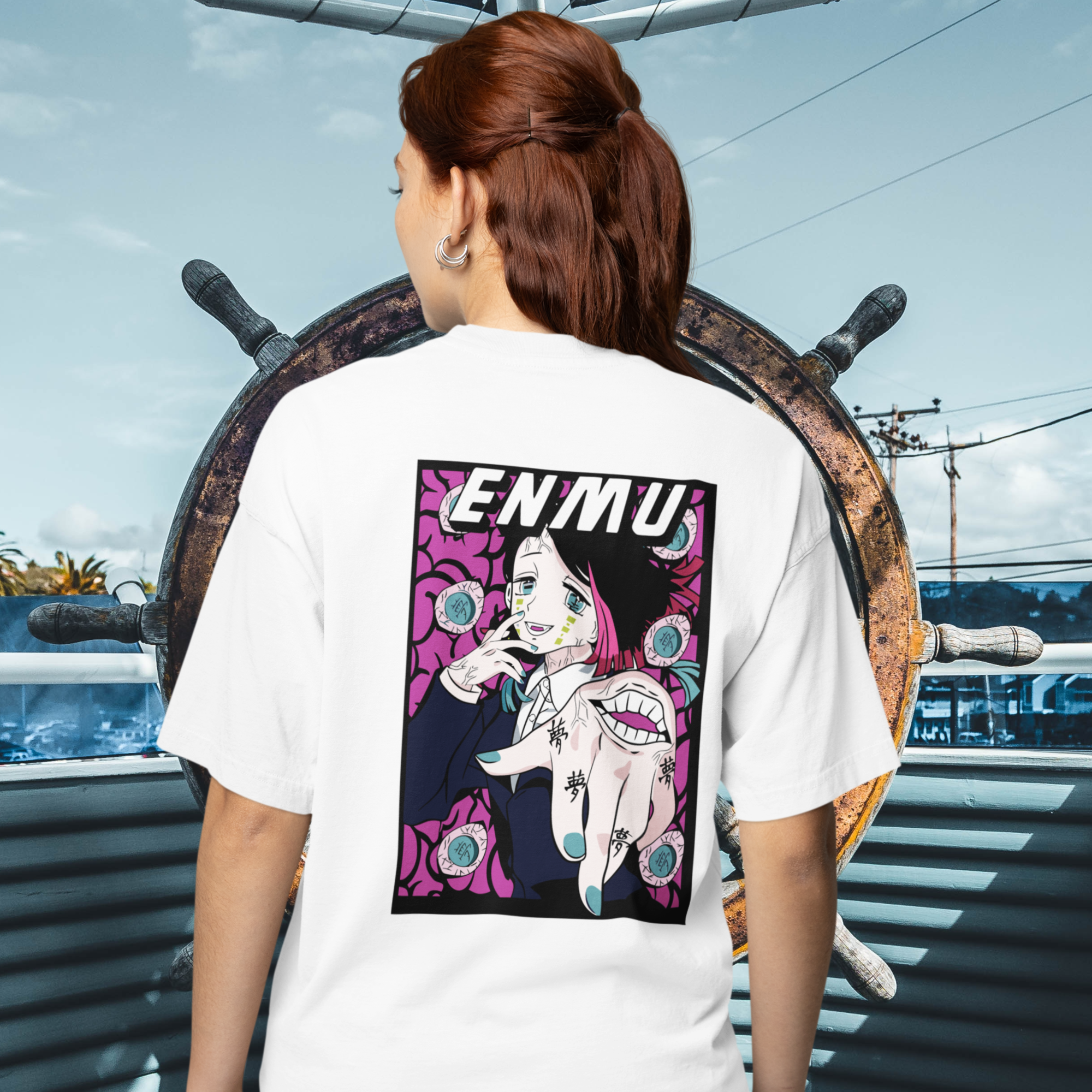 Women Enmu manga Graphic back printed Oversized Tee