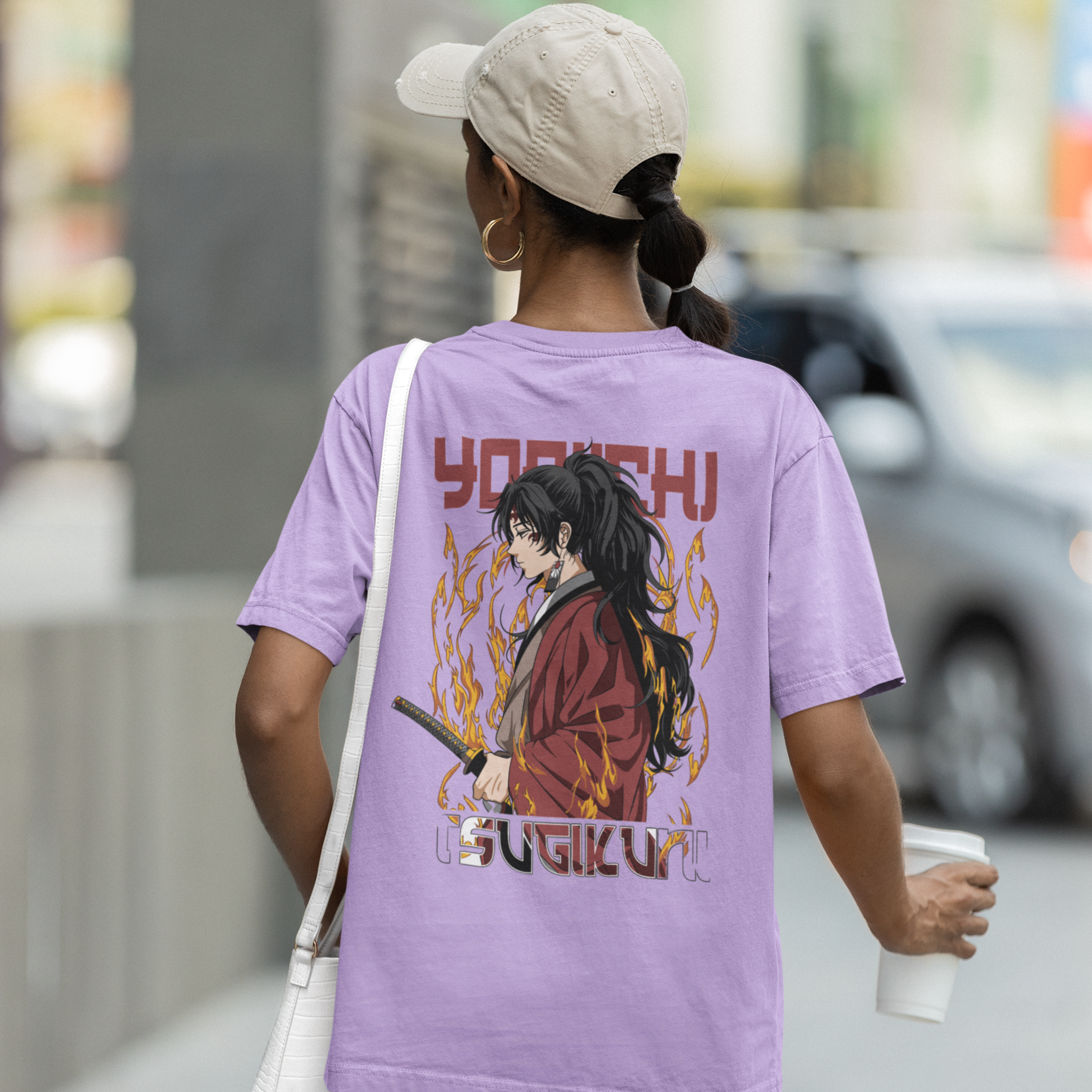 Women Hinokami kagura graphic back printed oversized Tee