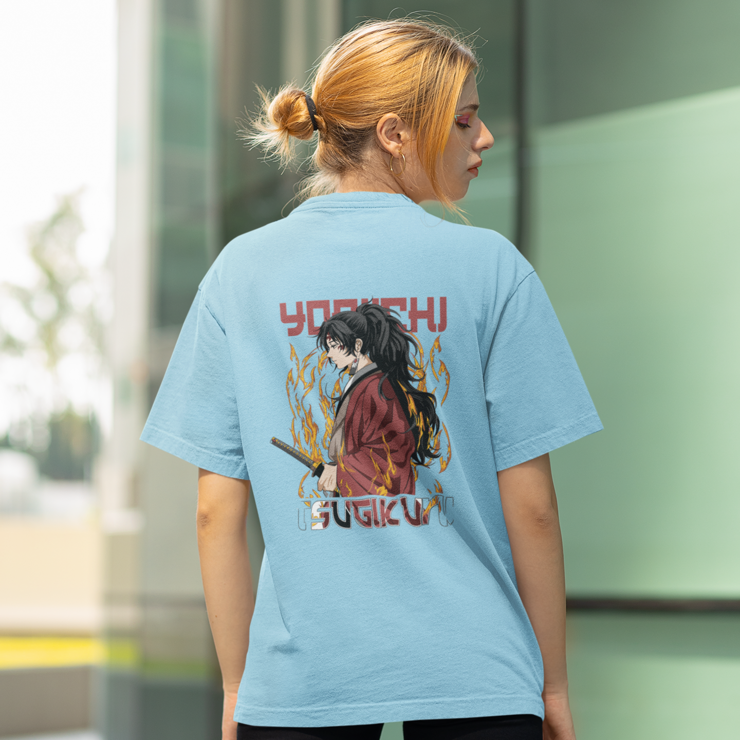 Women Hinokami kagura graphic back printed oversized Tee