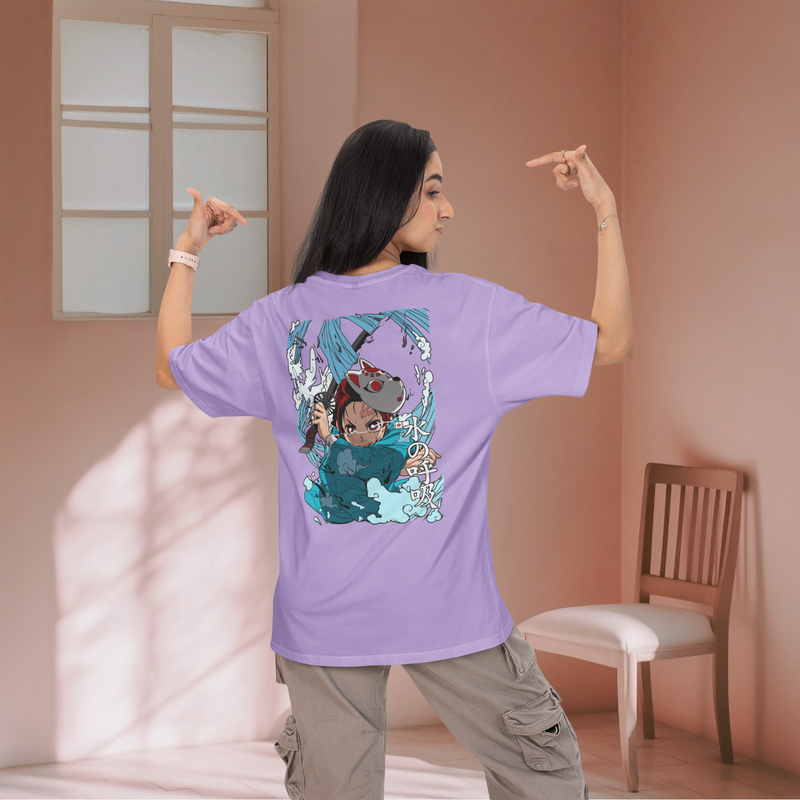 Women Tanjiro kamado graphic back printed oversized Tee