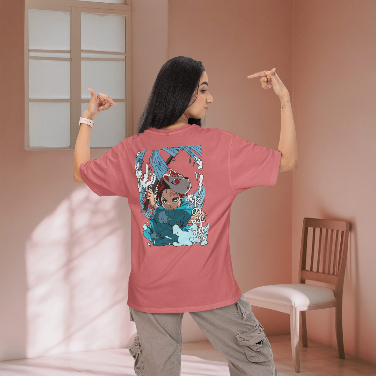 Women Tanjiro kamado graphic back printed oversized Tee