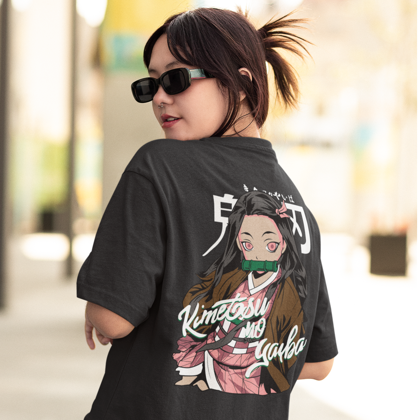 Women Nezuko kamado graphic back printed oversized Tee