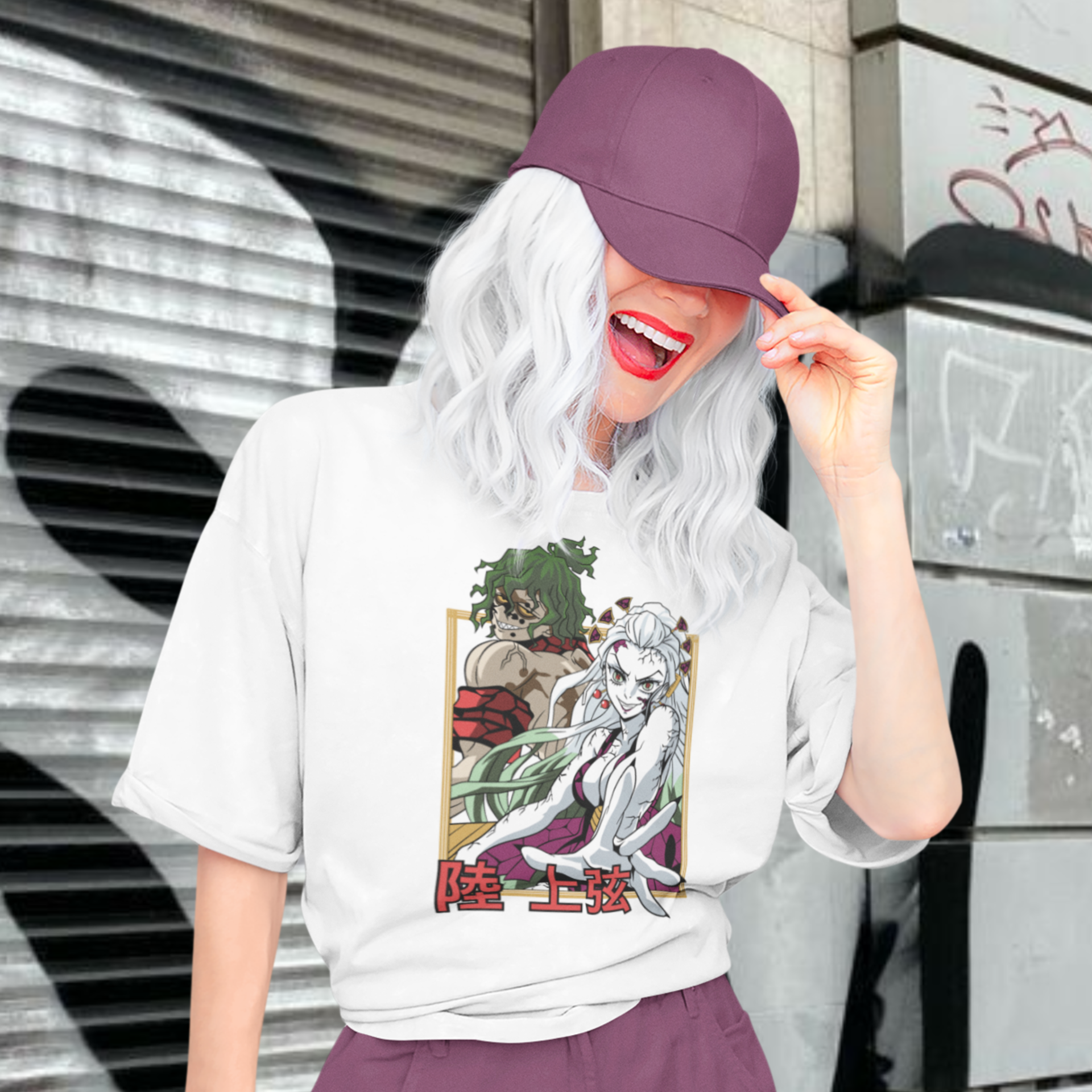 Women Daki demon slayer graphic printed oversized Tee