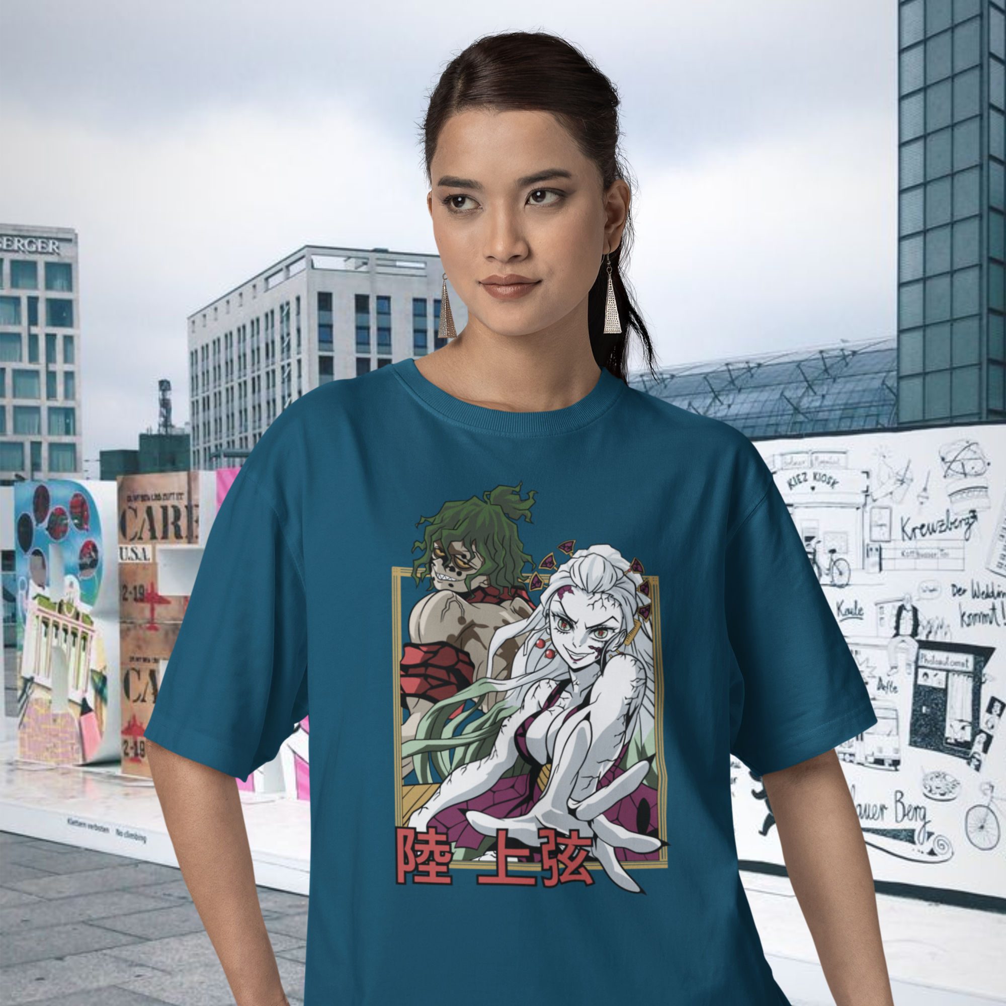 Women Daki demon slayer graphic printed oversized Tee