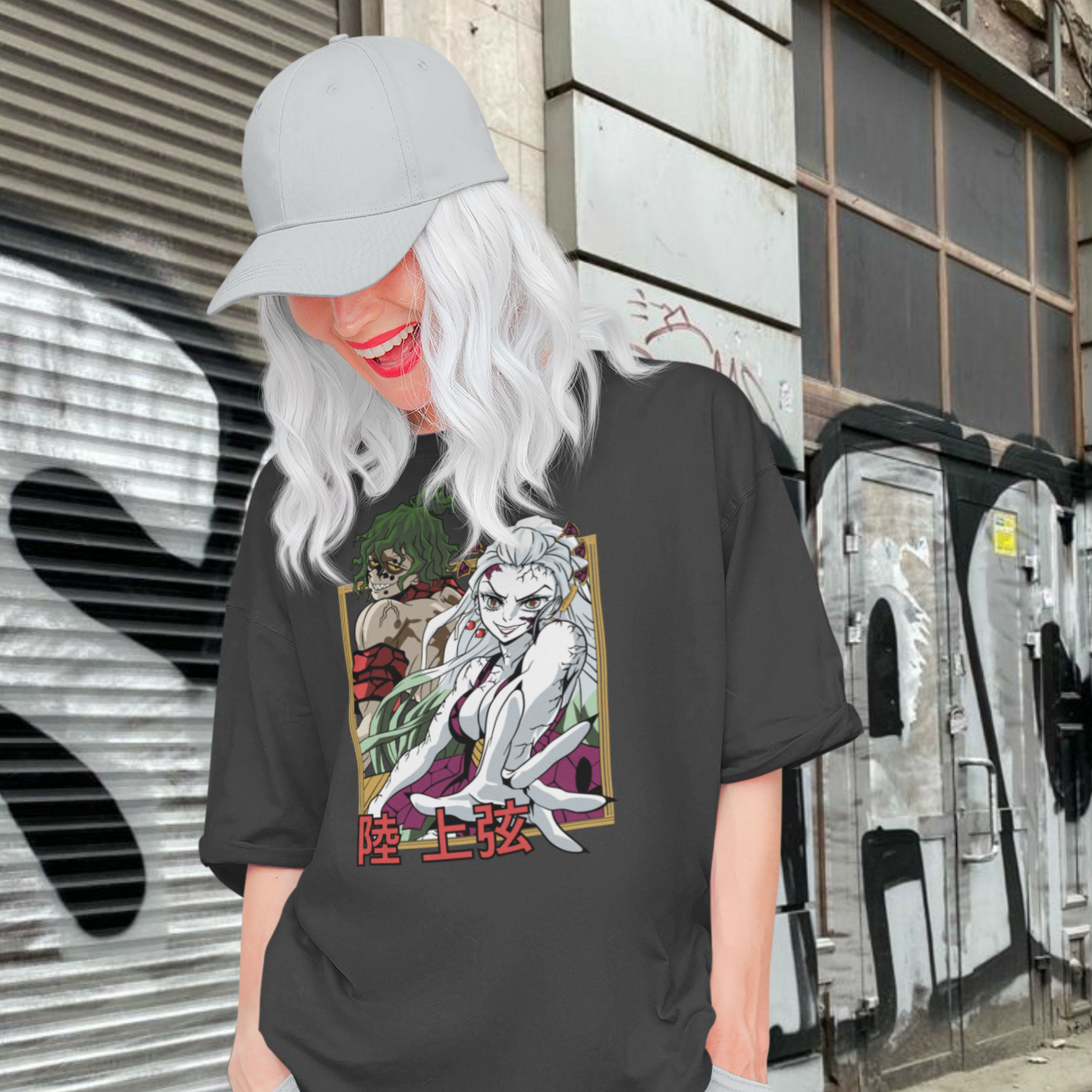 Women Daki demon slayer graphic printed oversized Tee