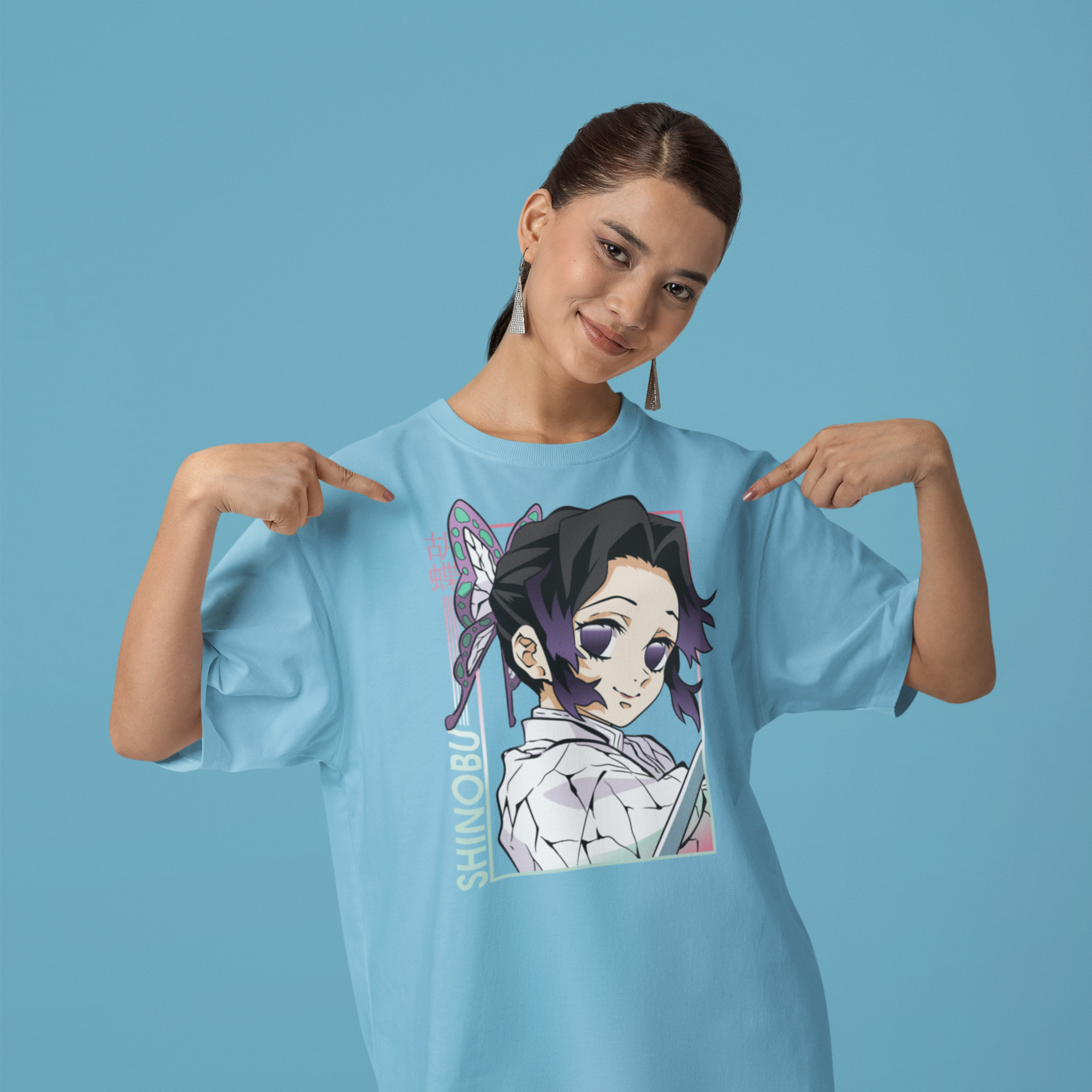 Women Shinobu demon slayer graphic printed oversized Tee