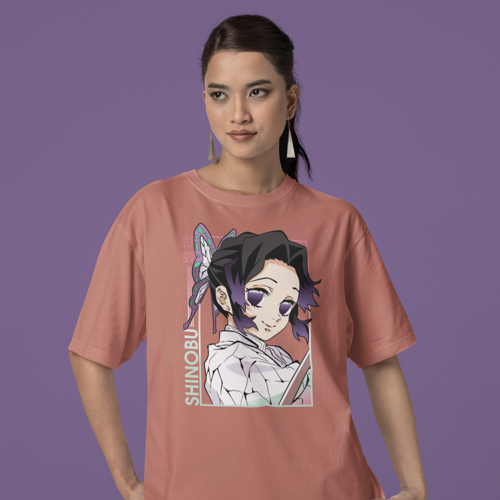 Women Shinobu demon slayer graphic printed oversized Tee