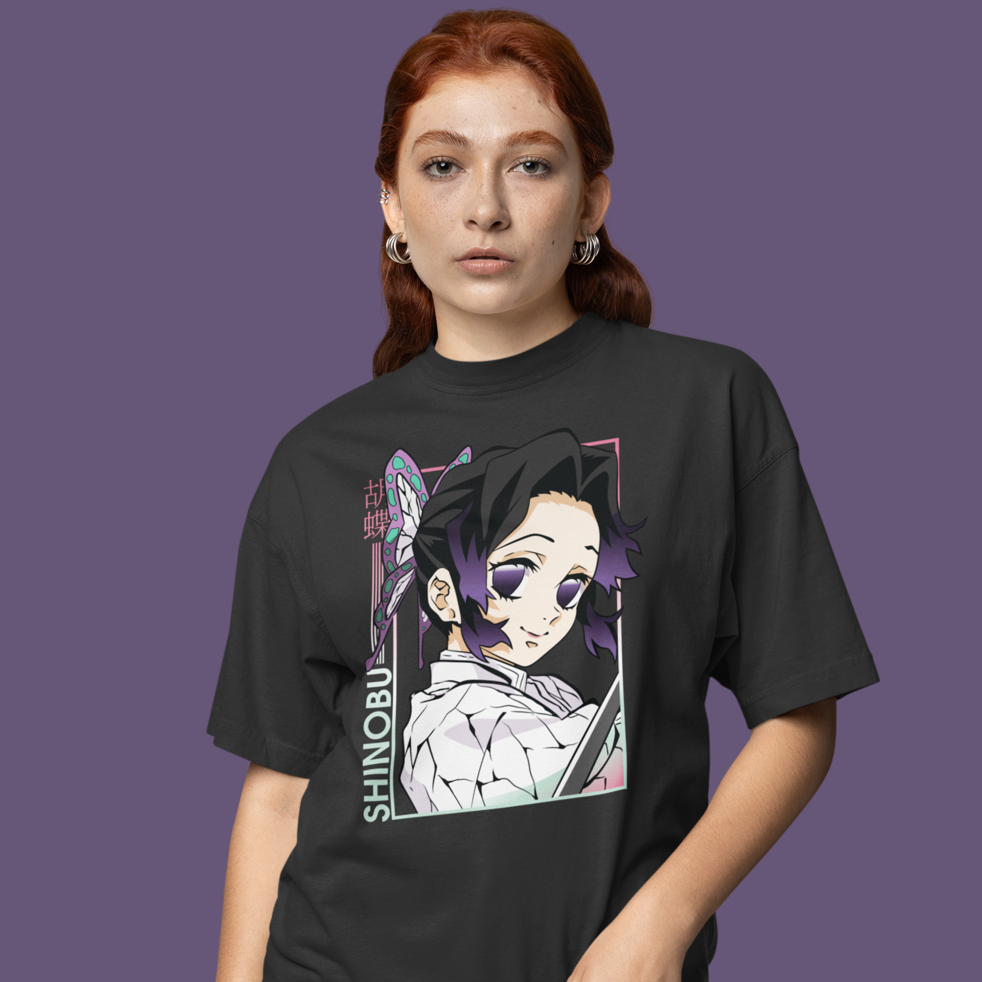 Women Shinobu demon slayer graphic printed oversized Tee