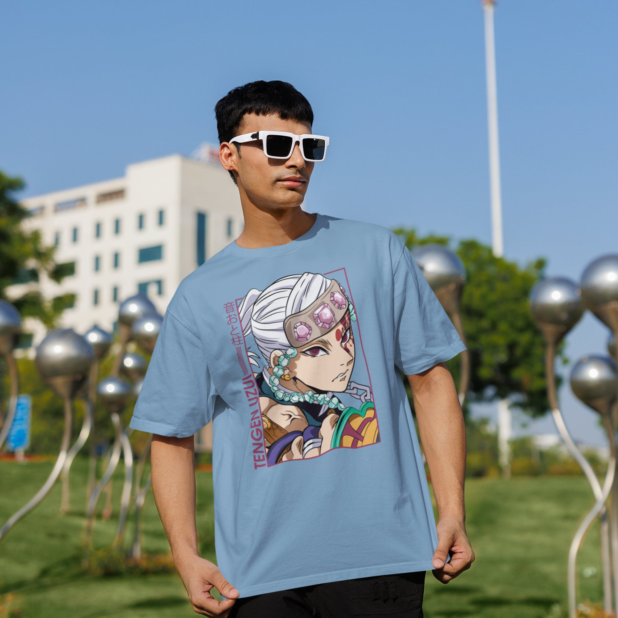 Men Tengen Uzui graphic printed crew neck oversized Tee