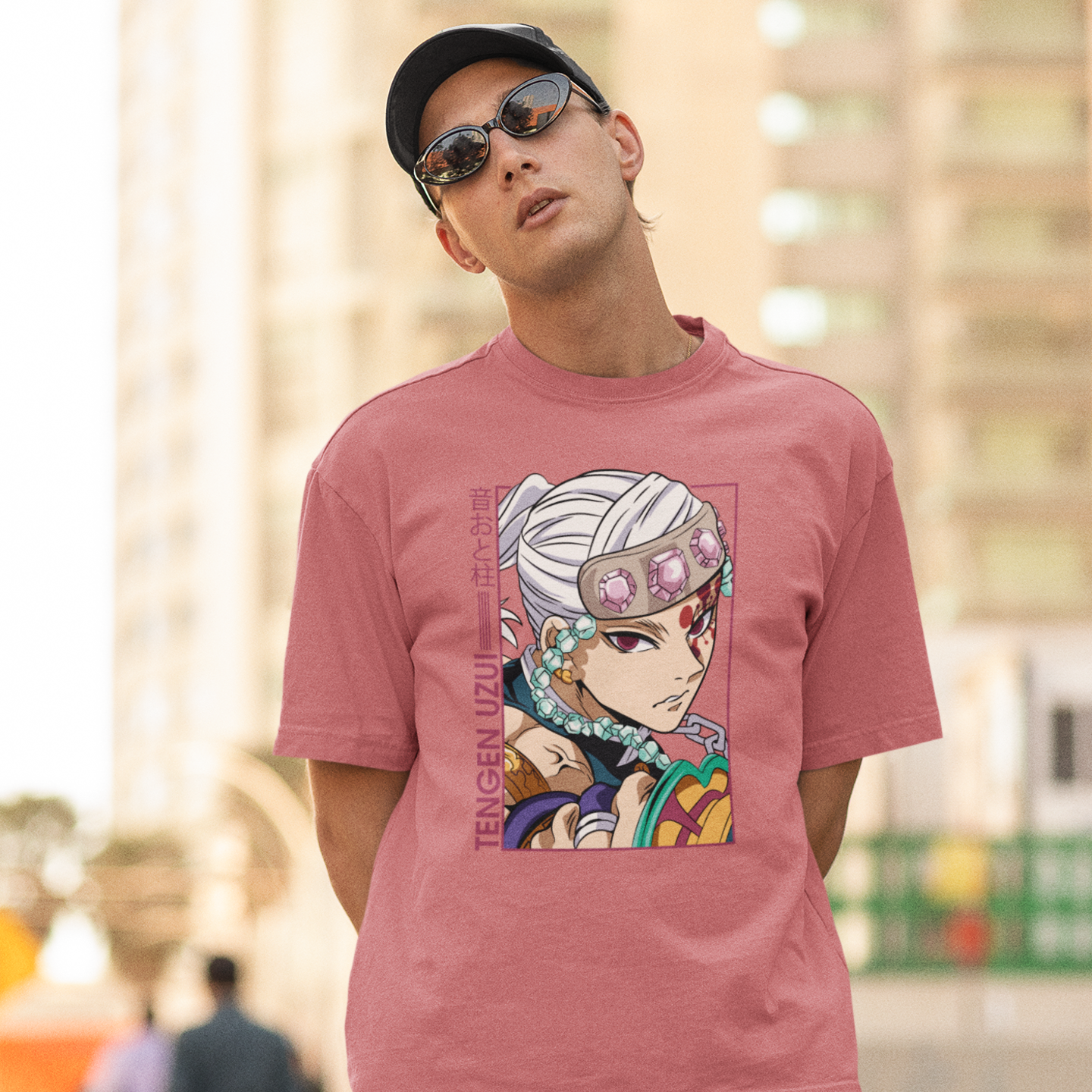 Men Tengen Uzui graphic printed crew neck oversized Tee