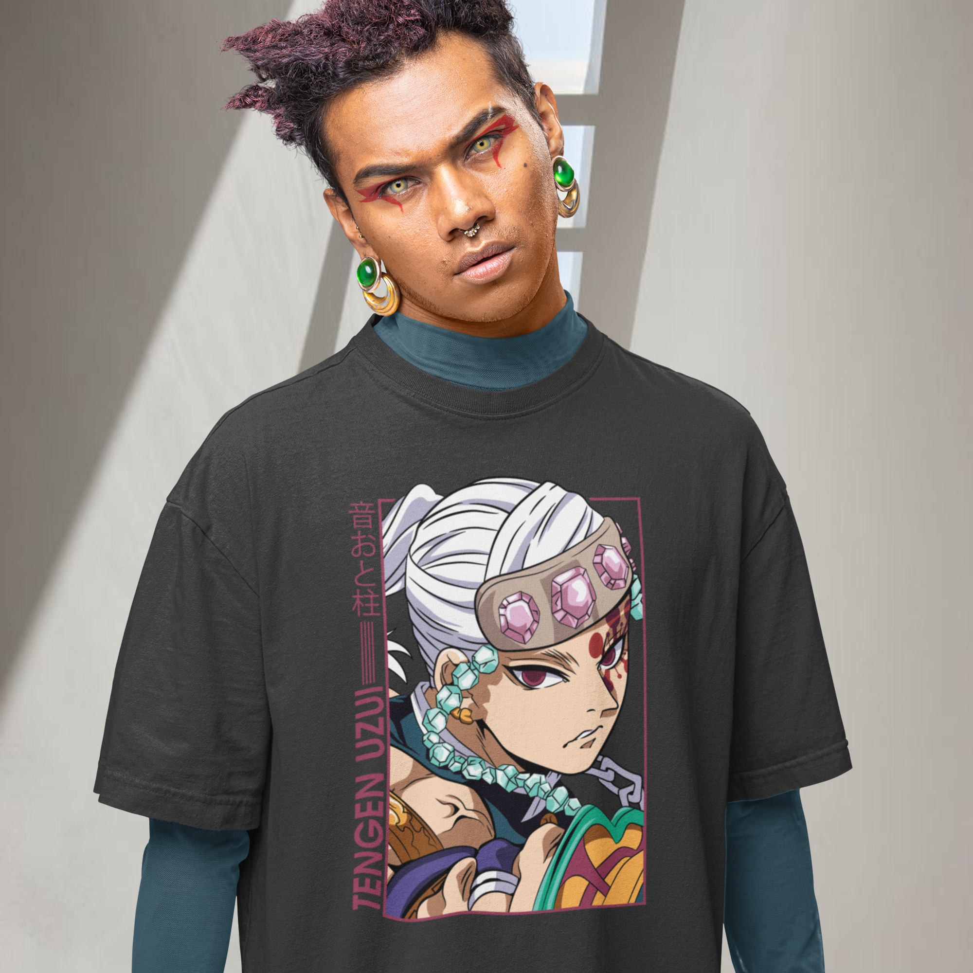 Men Tengen Uzui graphic printed crew neck oversized Tee